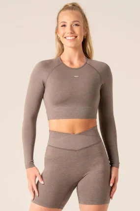 Focus Seamless Long Sleeve Top | Taupe Marl