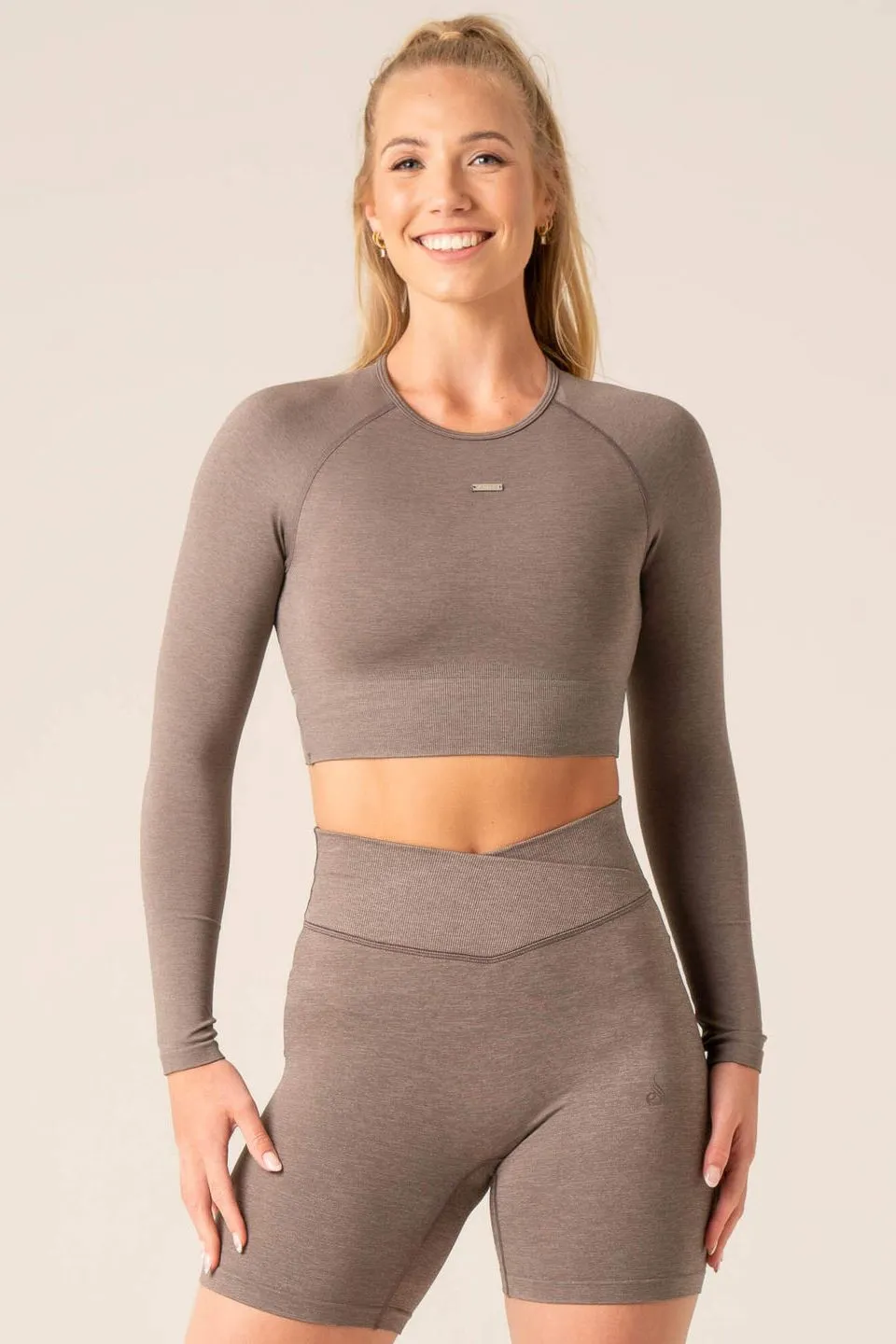 Focus Seamless Long Sleeve Top | Taupe Marl