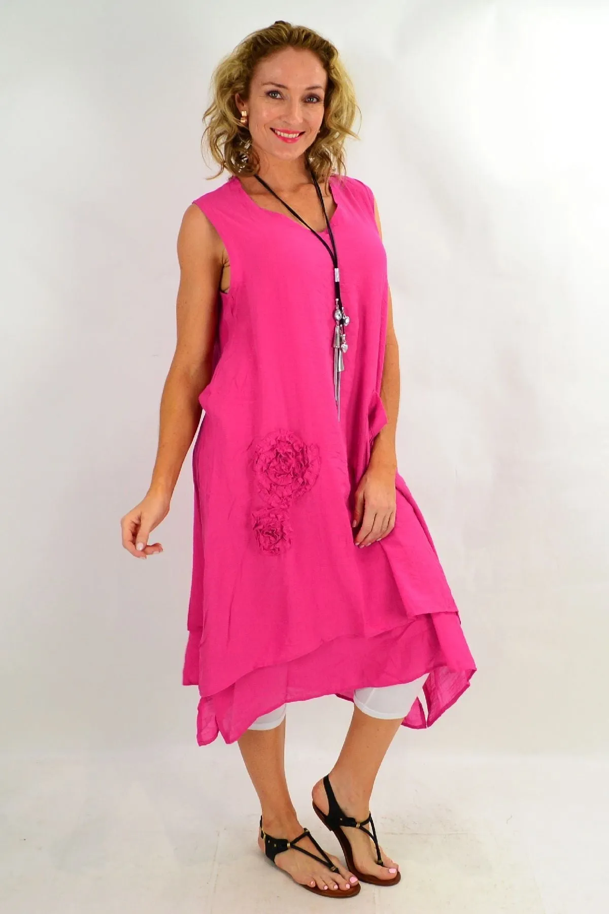 Fuchsia Applique Sleeveless Tunic Dress