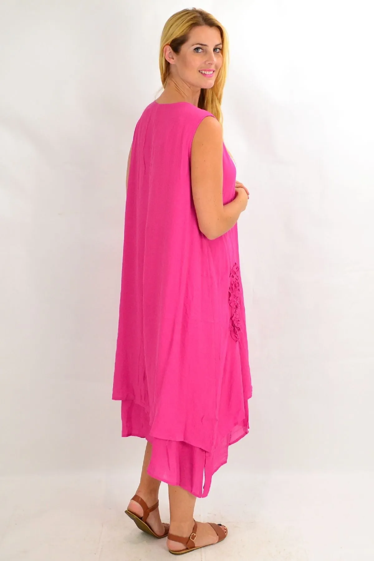 Fuchsia Applique Sleeveless Tunic Dress