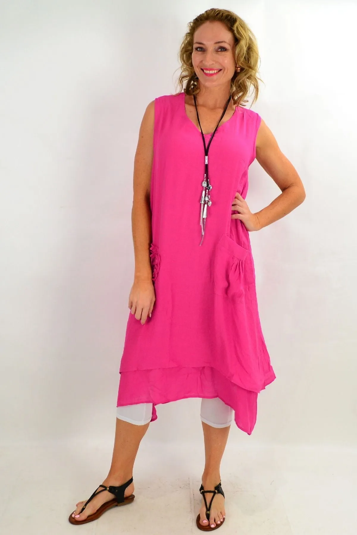 Fuchsia Applique Sleeveless Tunic Dress