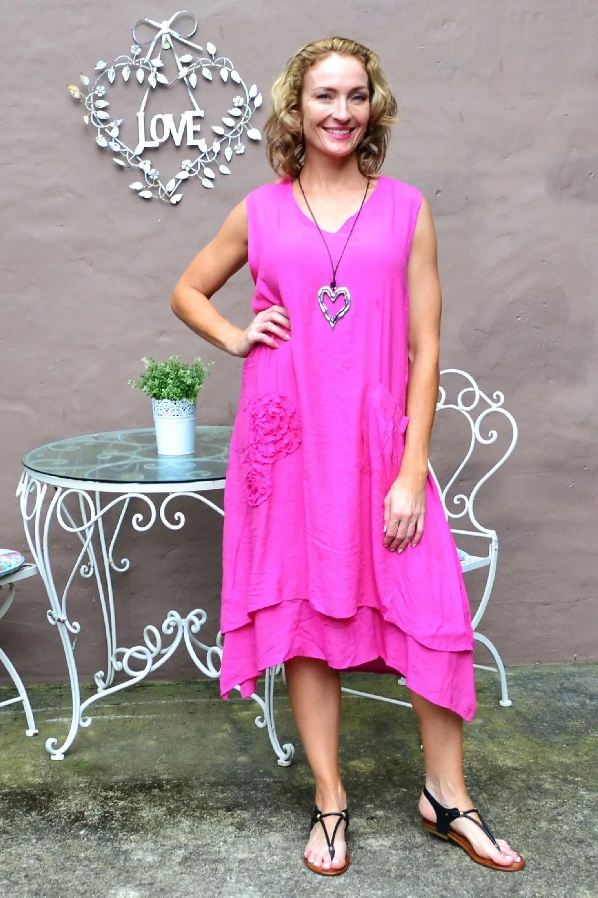Fuchsia Applique Sleeveless Tunic Dress
