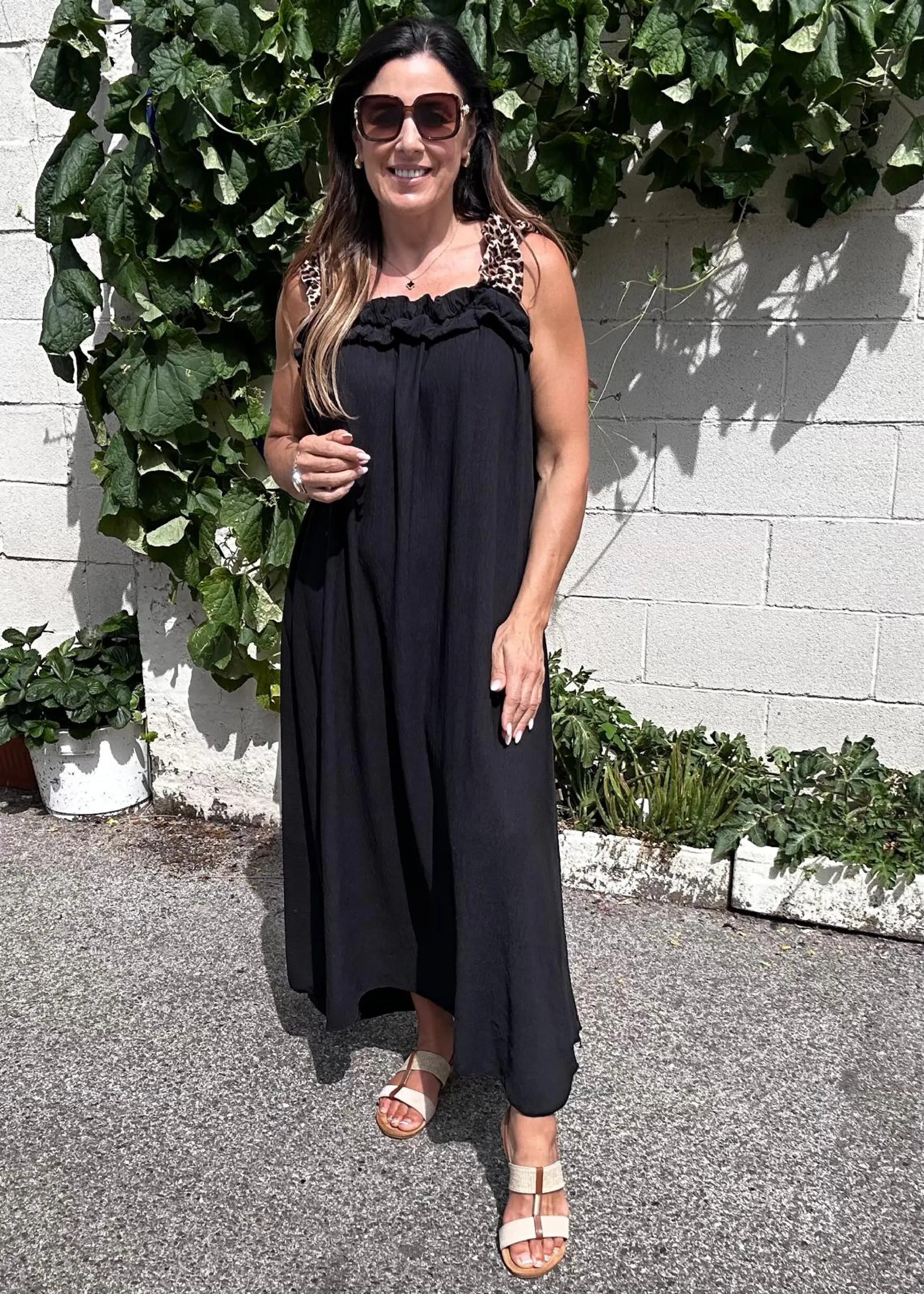 Gwyneth Black Leopard Strap Dress