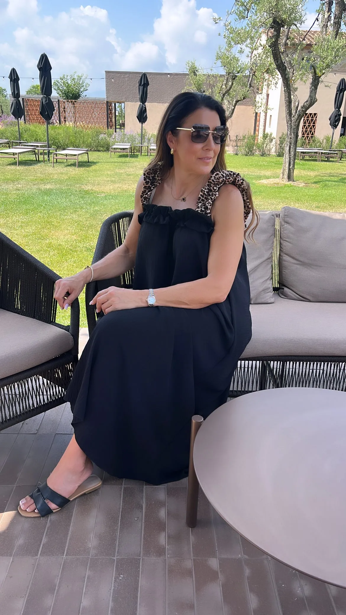 Gwyneth Black Leopard Strap Dress