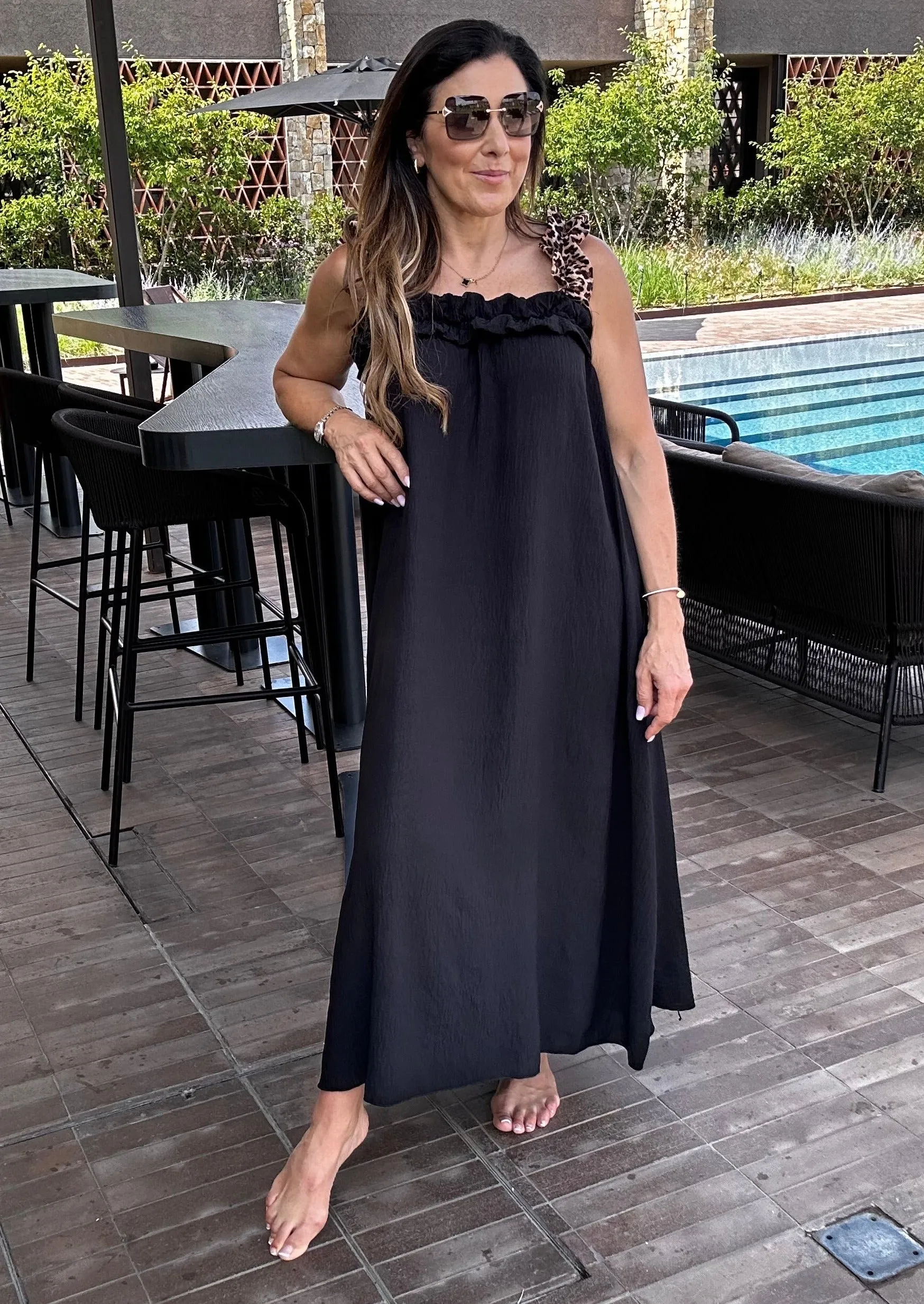 Gwyneth Black Leopard Strap Dress