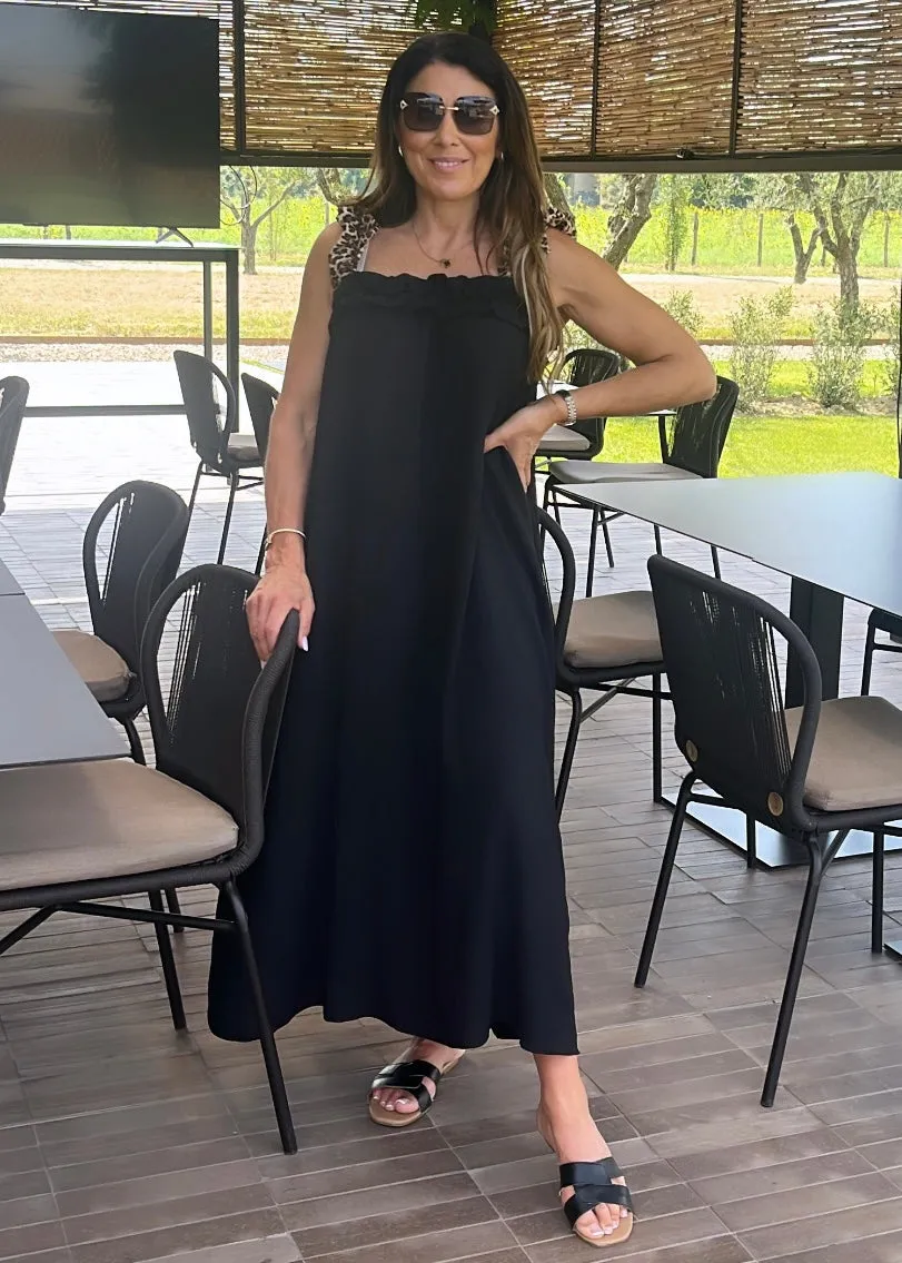 Gwyneth Black Leopard Strap Dress