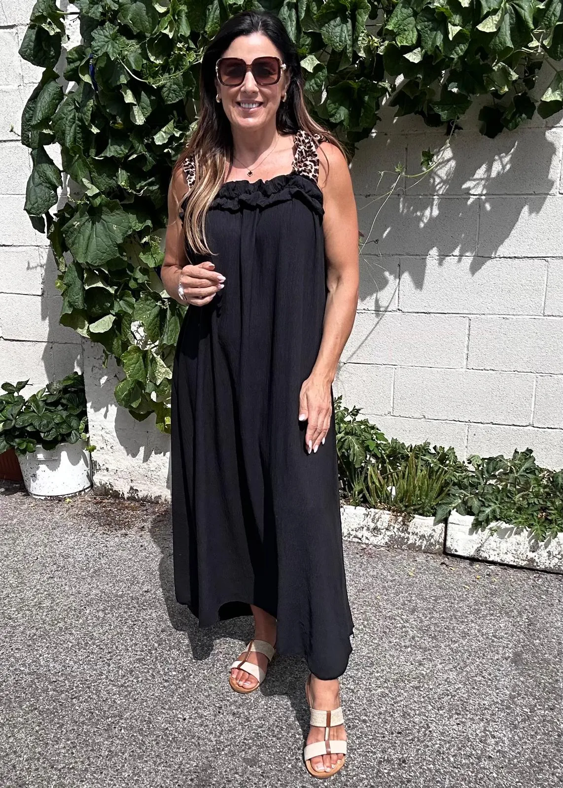 Gwyneth Black Leopard Strap Dress