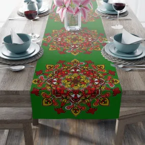 Hand Drawn Mandala Art Christmas Table Runner - Green