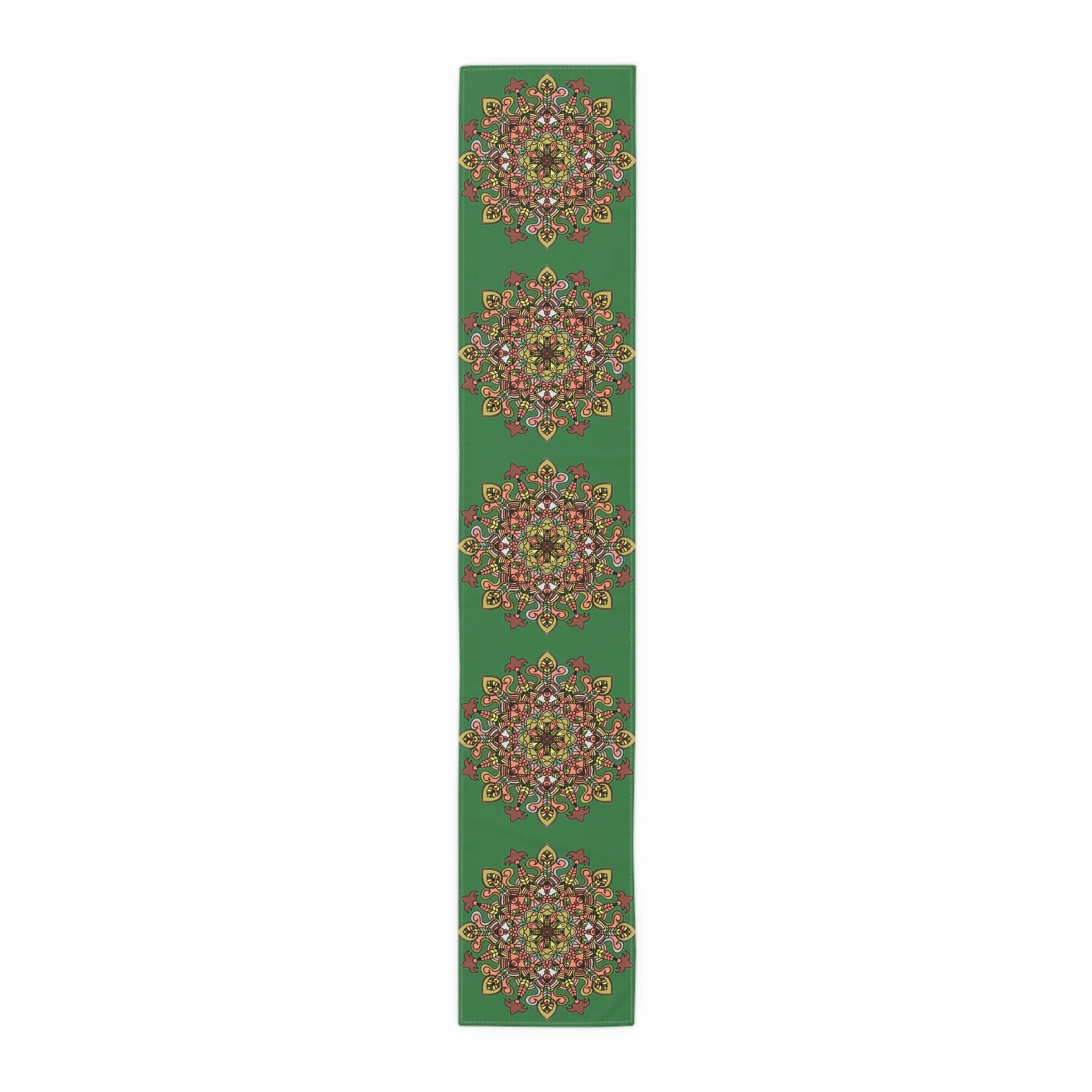 Hand Drawn Mandala Art Christmas Table Runner - Green