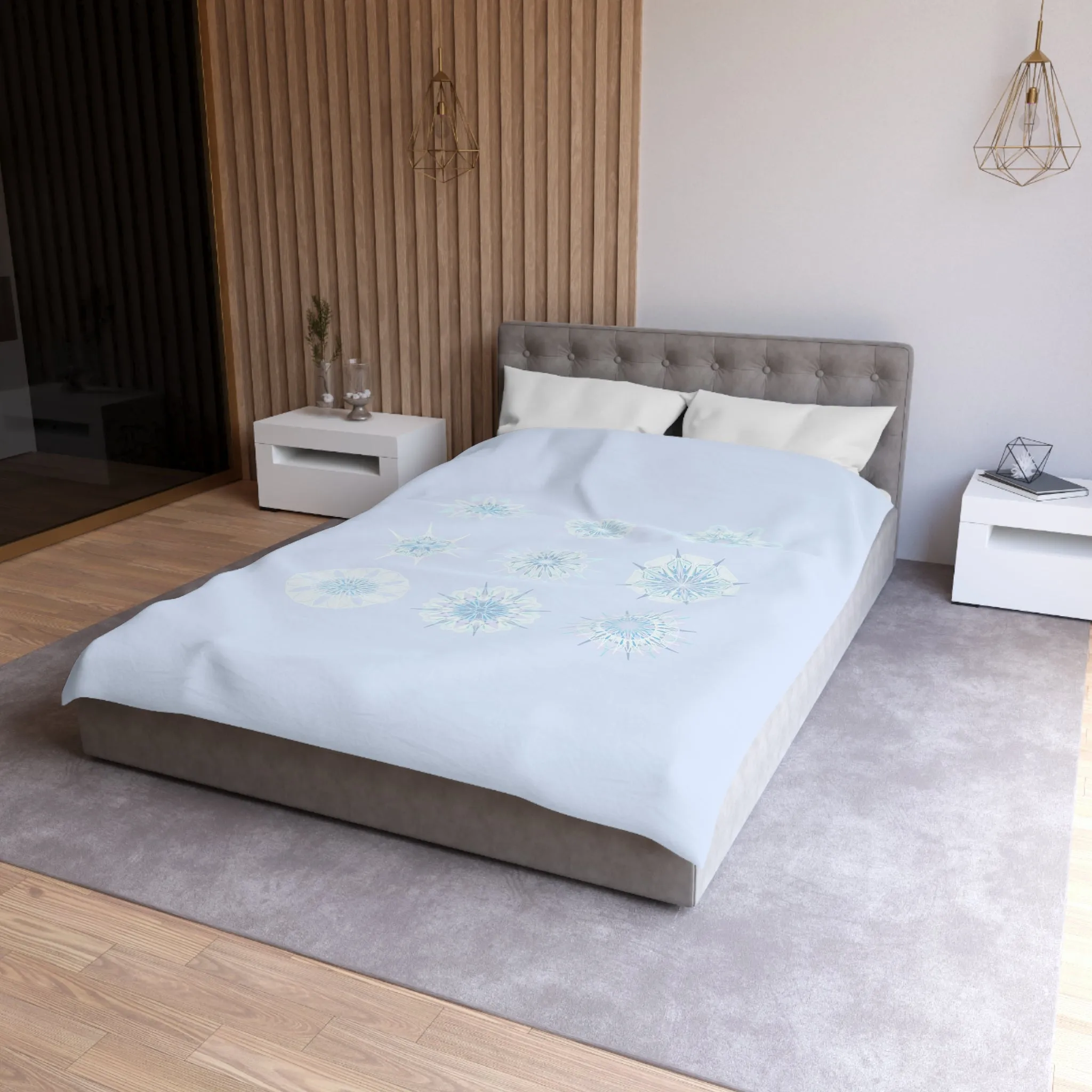Handmade Mandala Art Microfiber Duvet Cover - Icy Blue Background