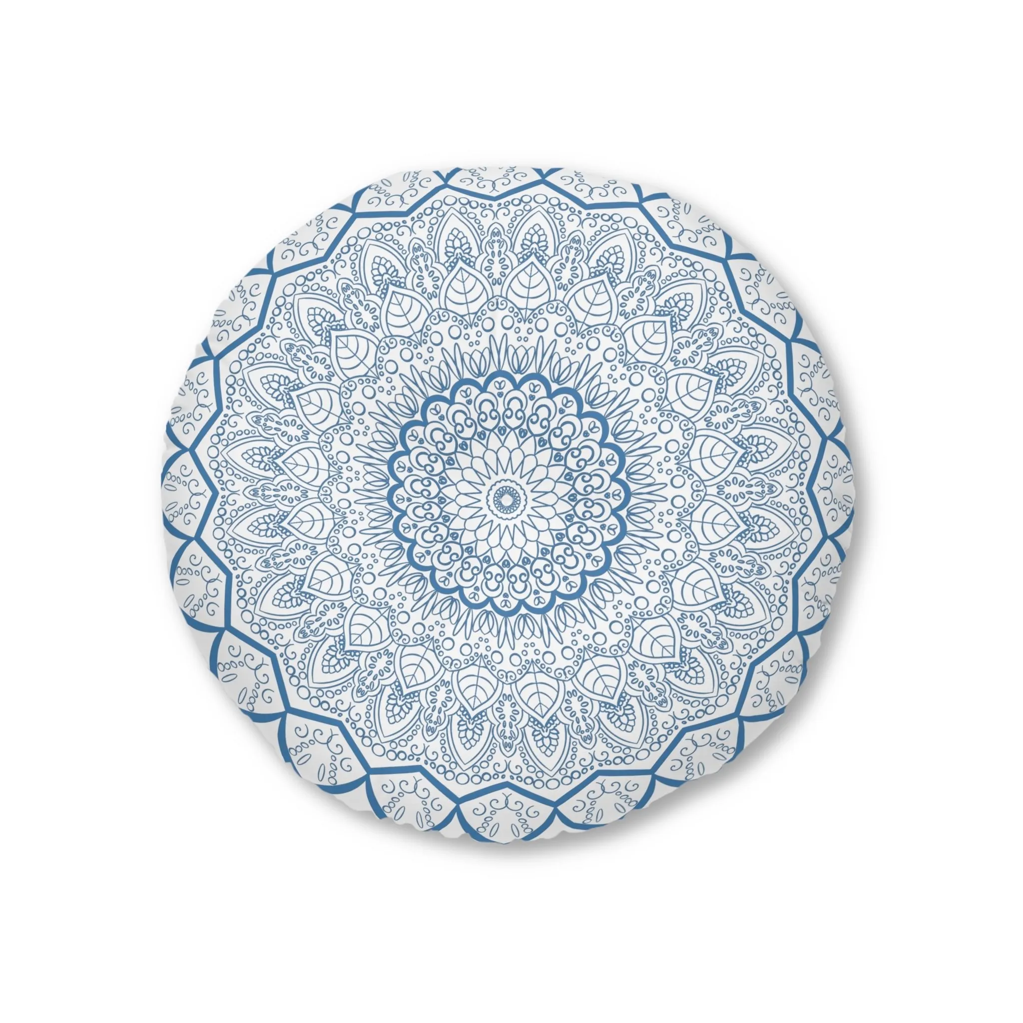Handmade Mandala Art Steel Blue Tufted Floor Pillow