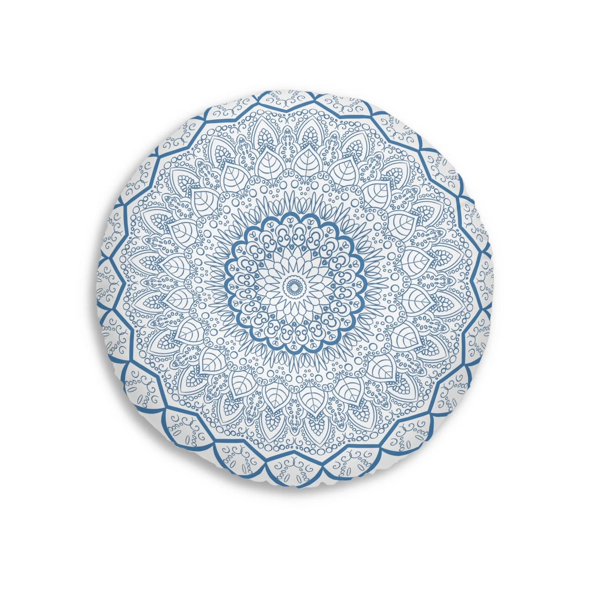 Handmade Mandala Art Steel Blue Tufted Floor Pillow