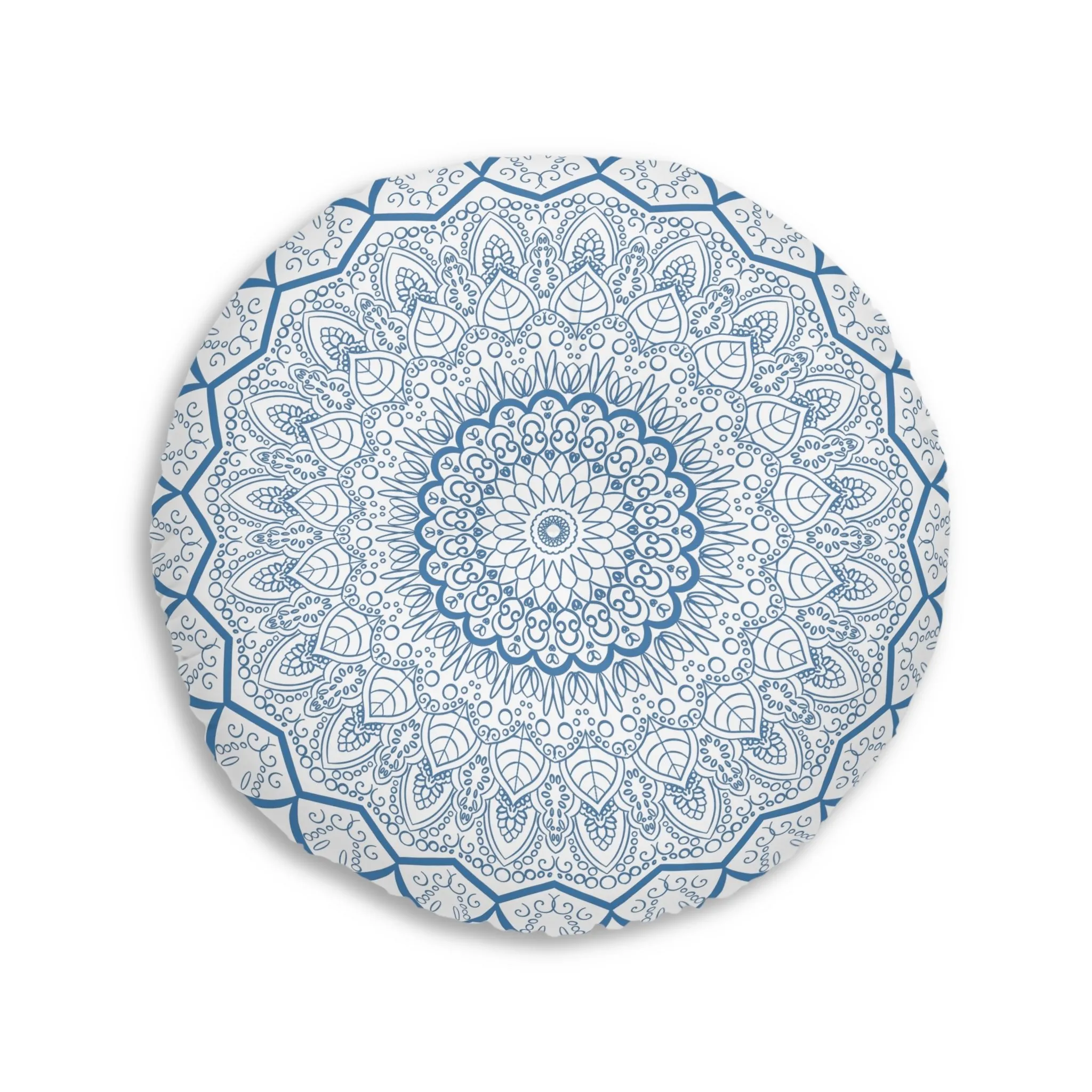 Handmade Mandala Art Steel Blue Tufted Floor Pillow