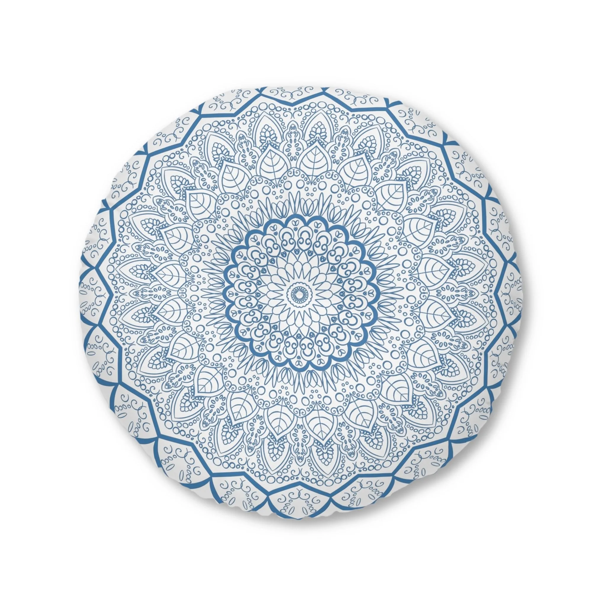 Handmade Mandala Art Steel Blue Tufted Floor Pillow
