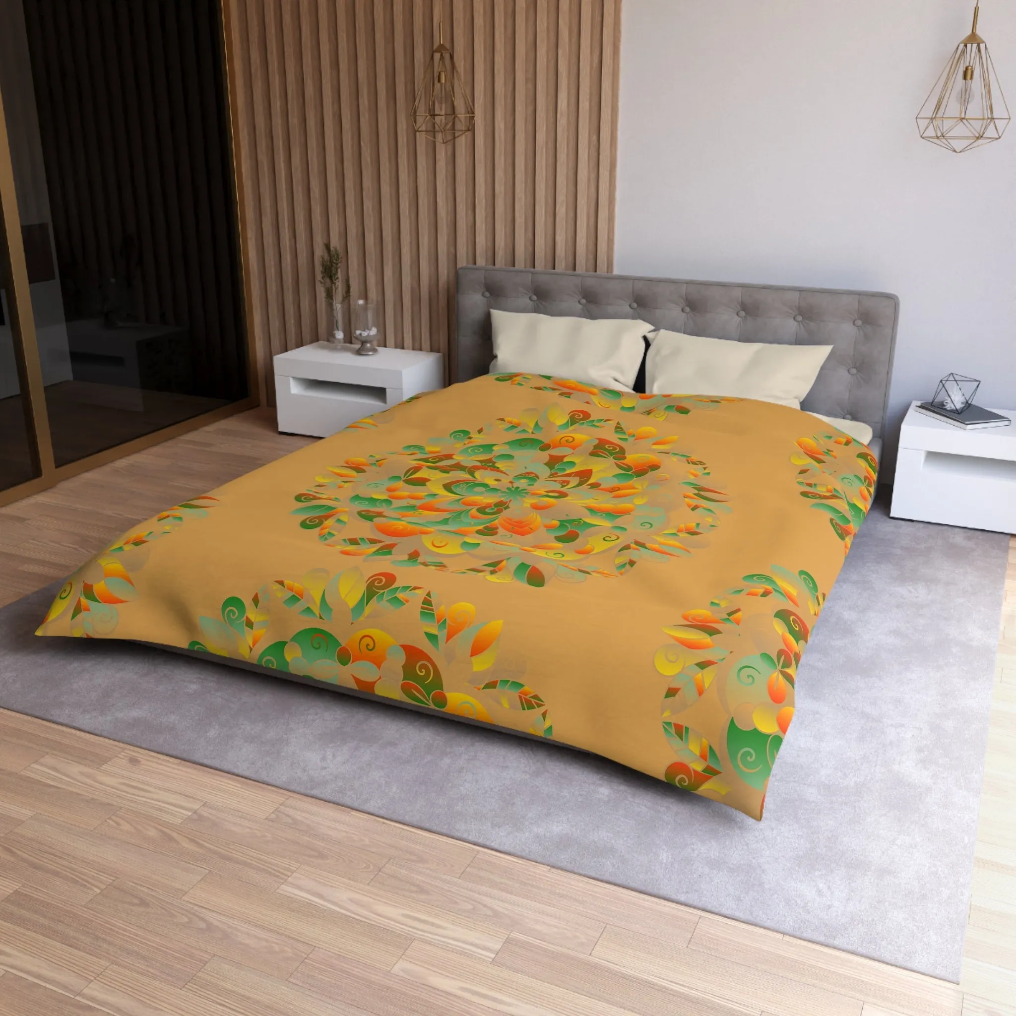 Handmade Mandala Design Microfiber Duvet Cover - Mandala Art on Dune