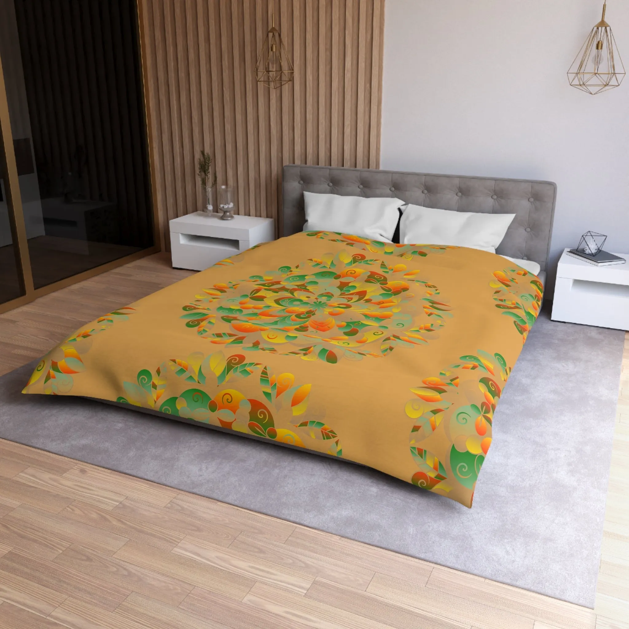 Handmade Mandala Design Microfiber Duvet Cover - Mandala Art on Dune