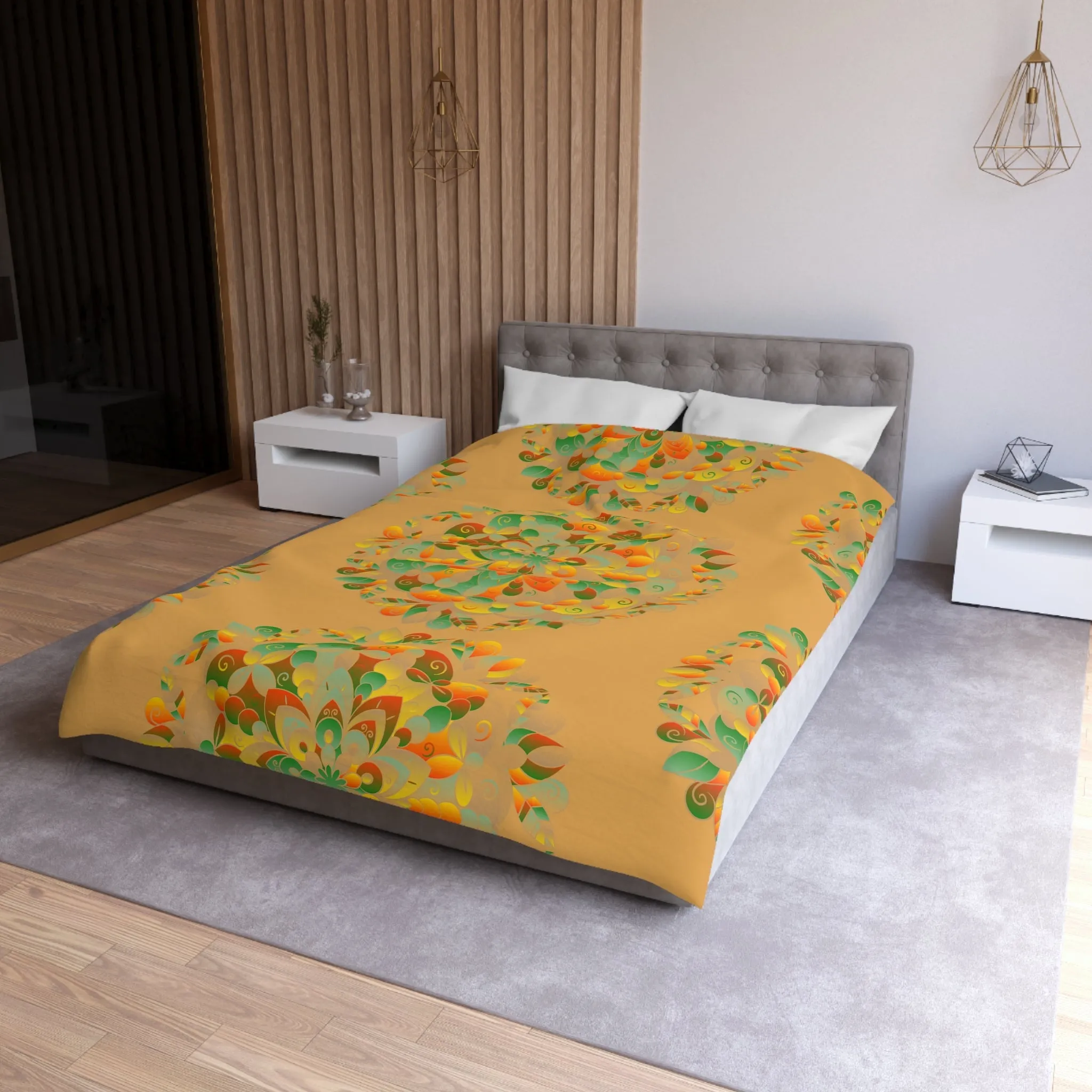 Handmade Mandala Design Microfiber Duvet Cover - Mandala Art on Dune