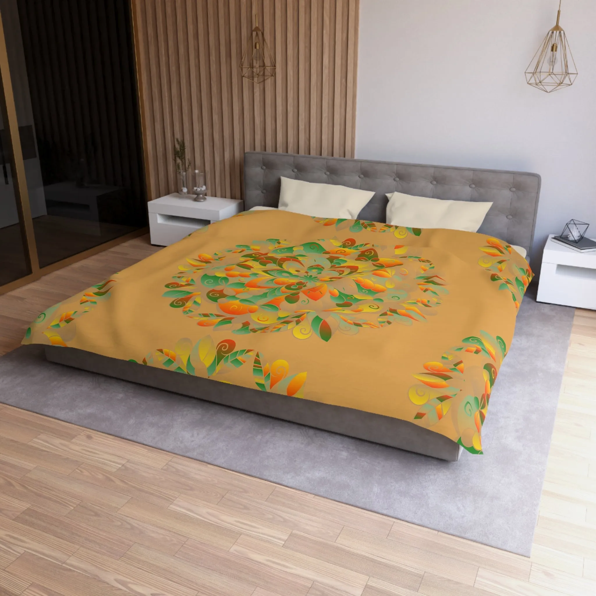 Handmade Mandala Design Microfiber Duvet Cover - Mandala Art on Dune
