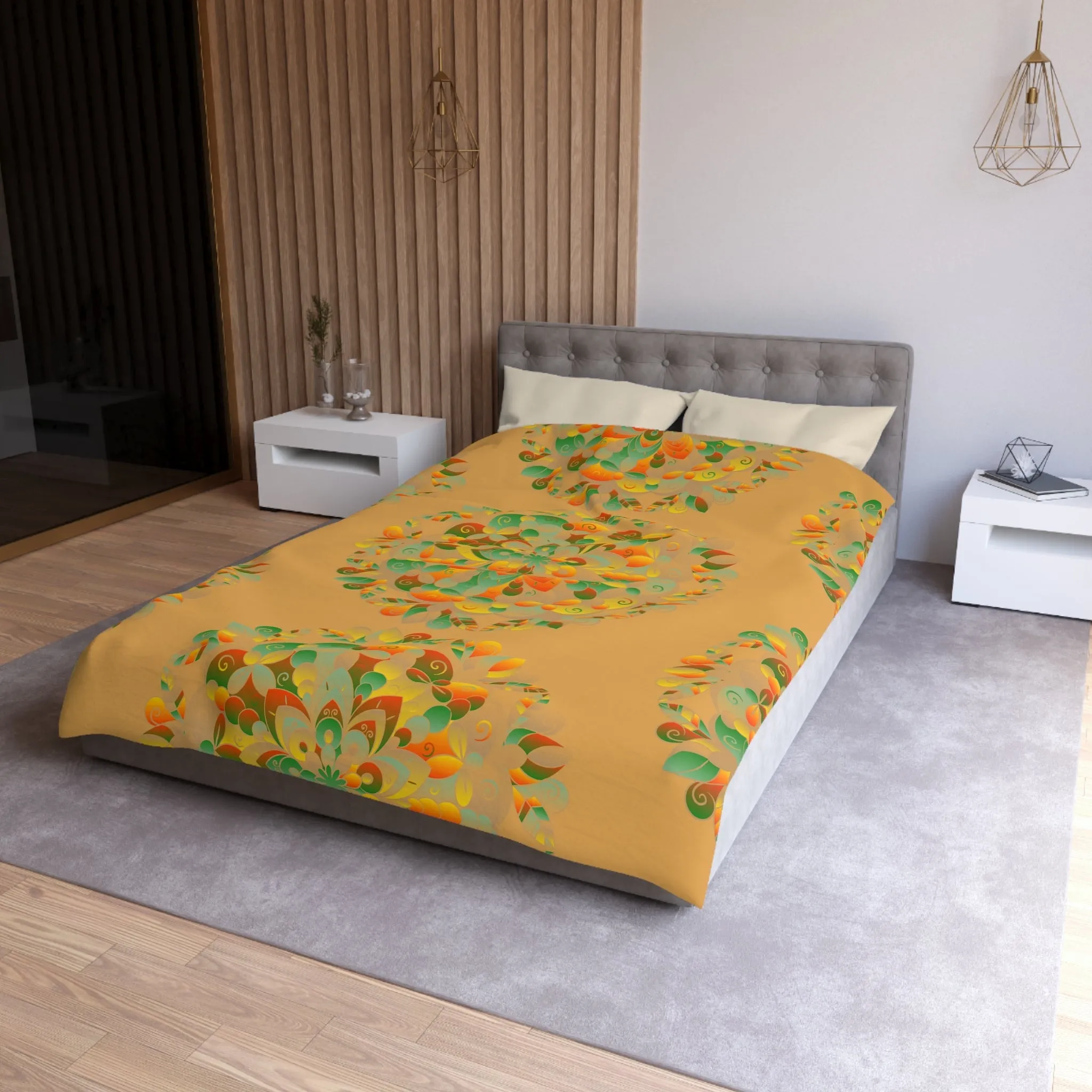 Handmade Mandala Design Microfiber Duvet Cover - Mandala Art on Dune