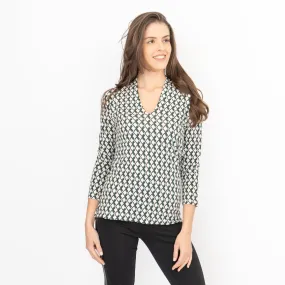 Hobbs Aimee Geometric Top Ivory Green