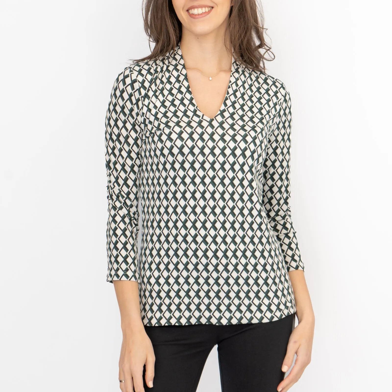 Hobbs Aimee Geometric Top Ivory Green