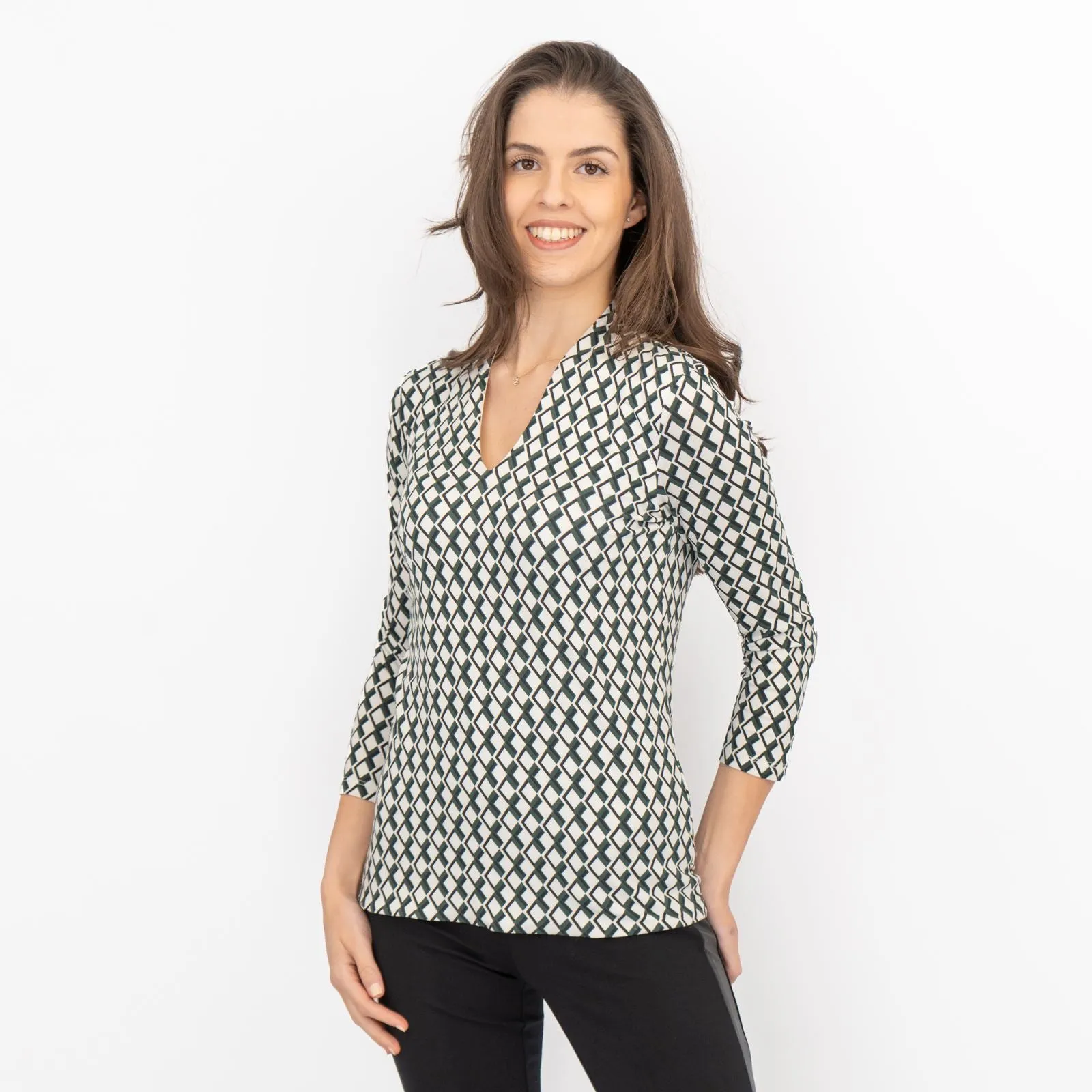 Hobbs Aimee Geometric Top Ivory Green