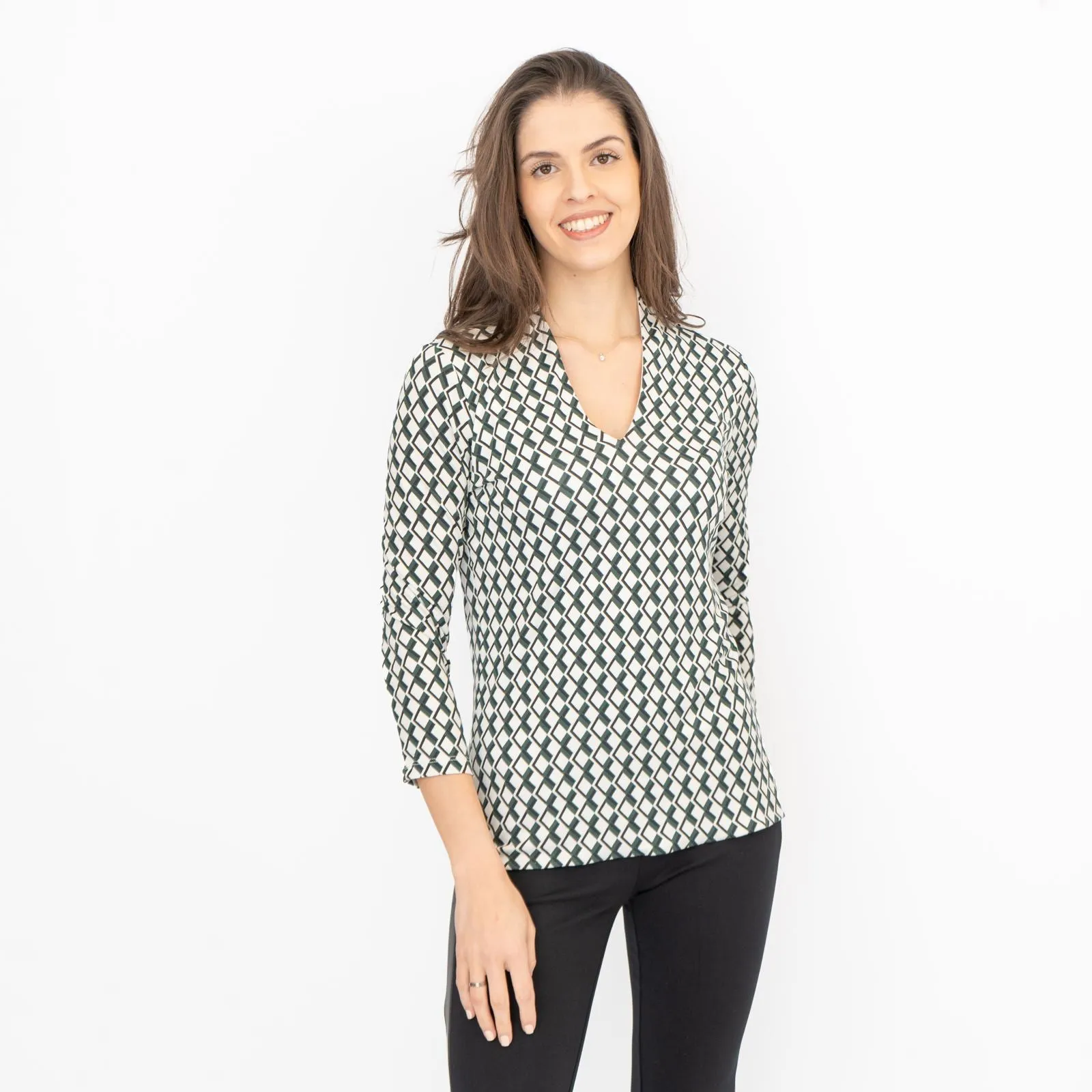 Hobbs Aimee Geometric Top Ivory Green