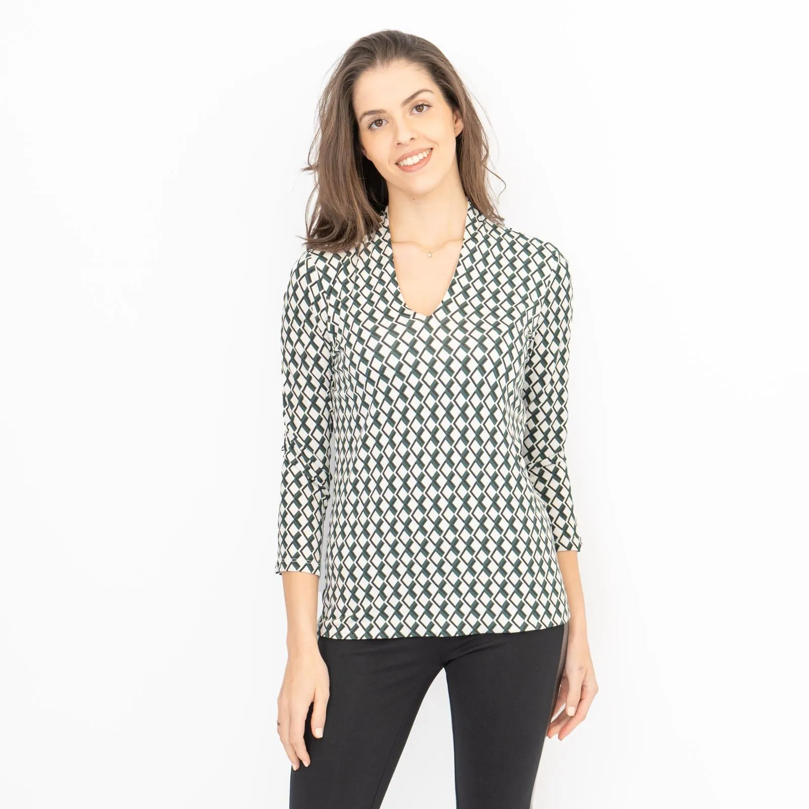 Hobbs Aimee Geometric Top Ivory Green