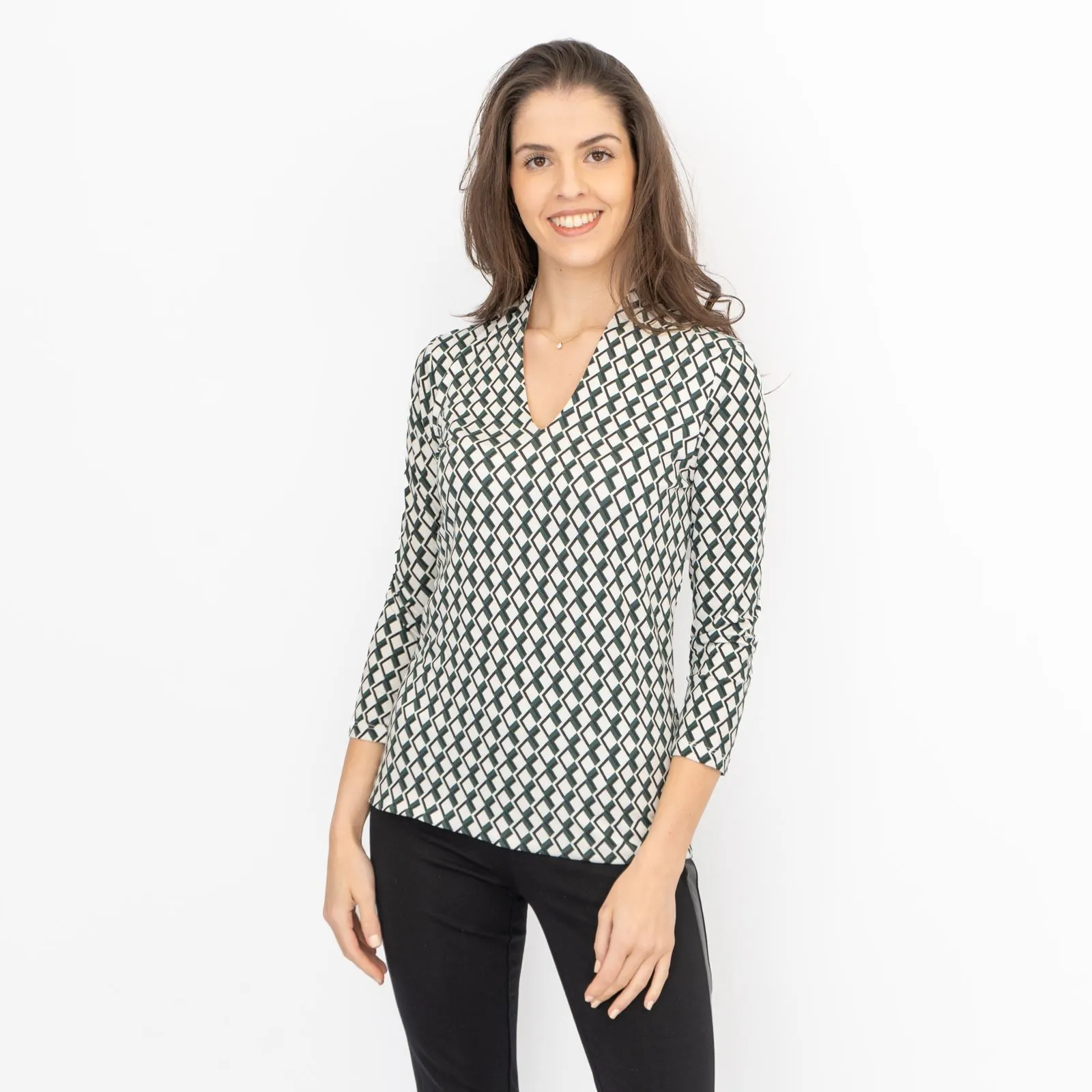 Hobbs Aimee Geometric Top Ivory Green