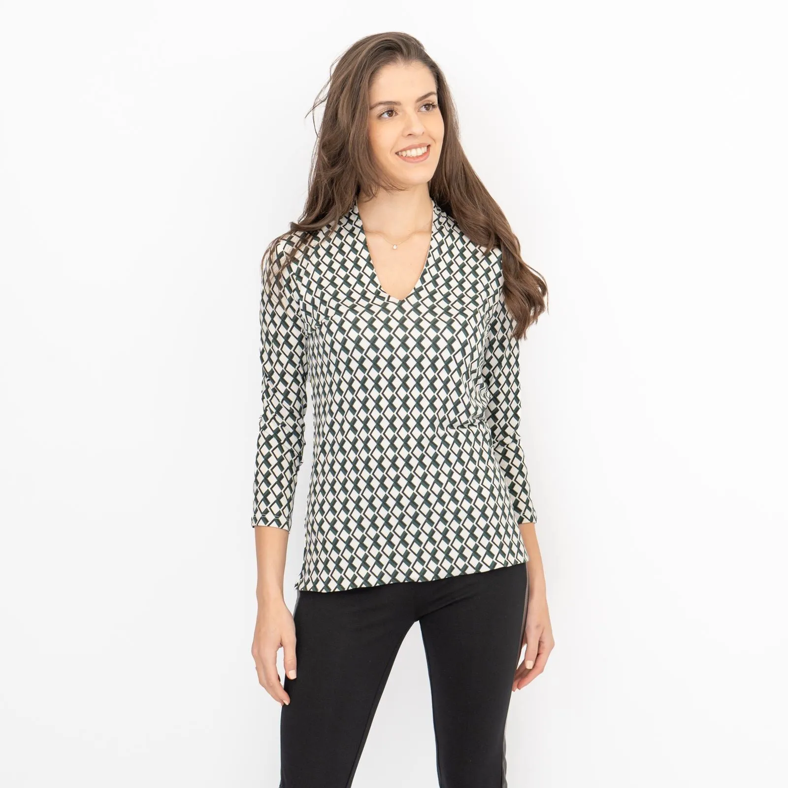 Hobbs Aimee Geometric Top Ivory Green