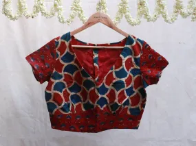 Jam Red, cotton Ajrakh, sequence embroidery blouse