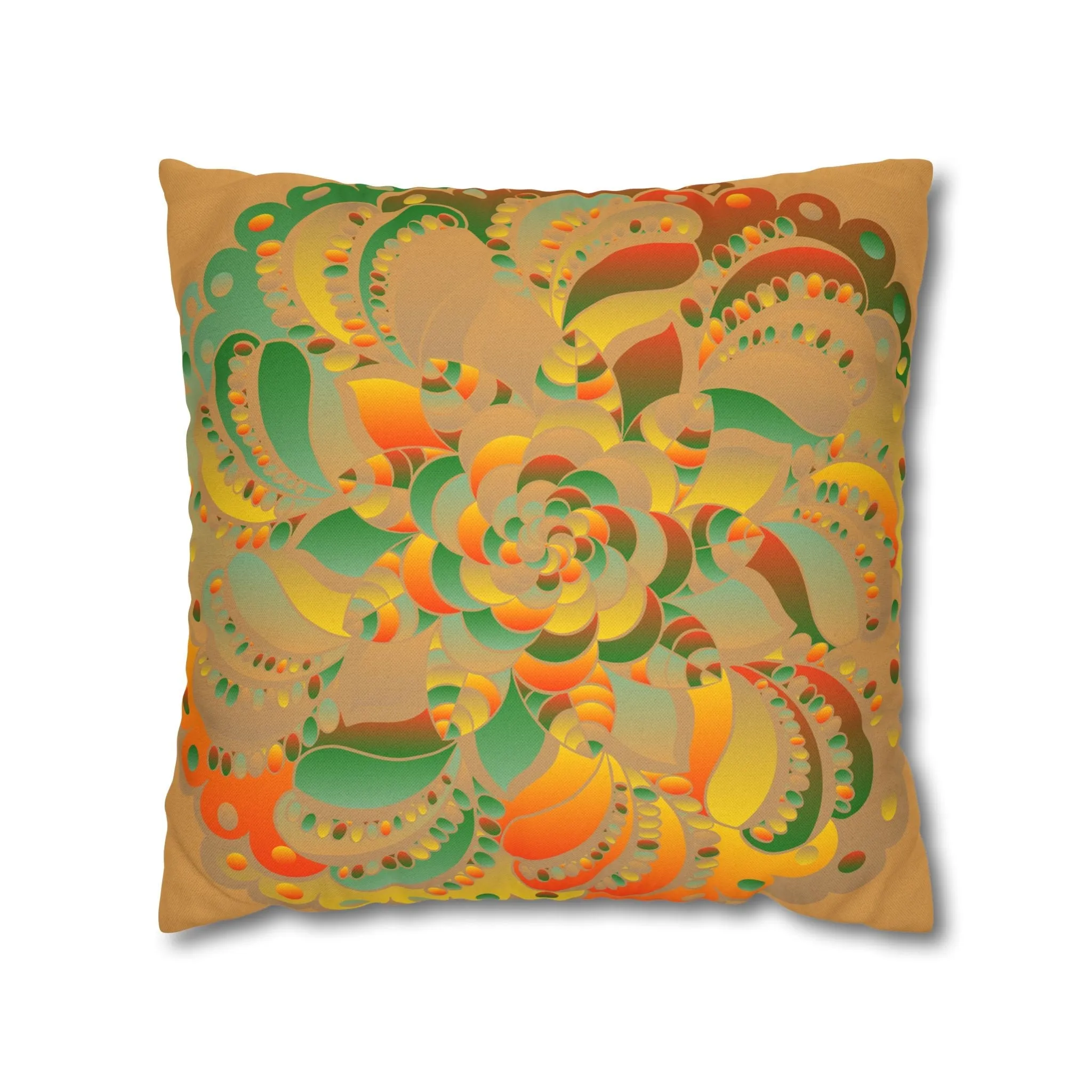 Mandala Design Square Pillowcase - Original Fine Art - Hand-drawn - Dune
