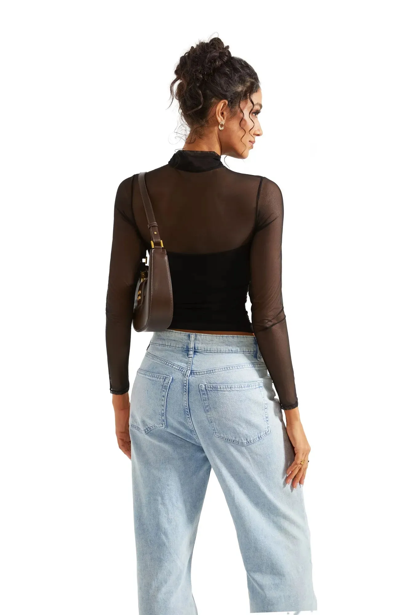 Mesh Mock Neck Shirt - Long Sleeve