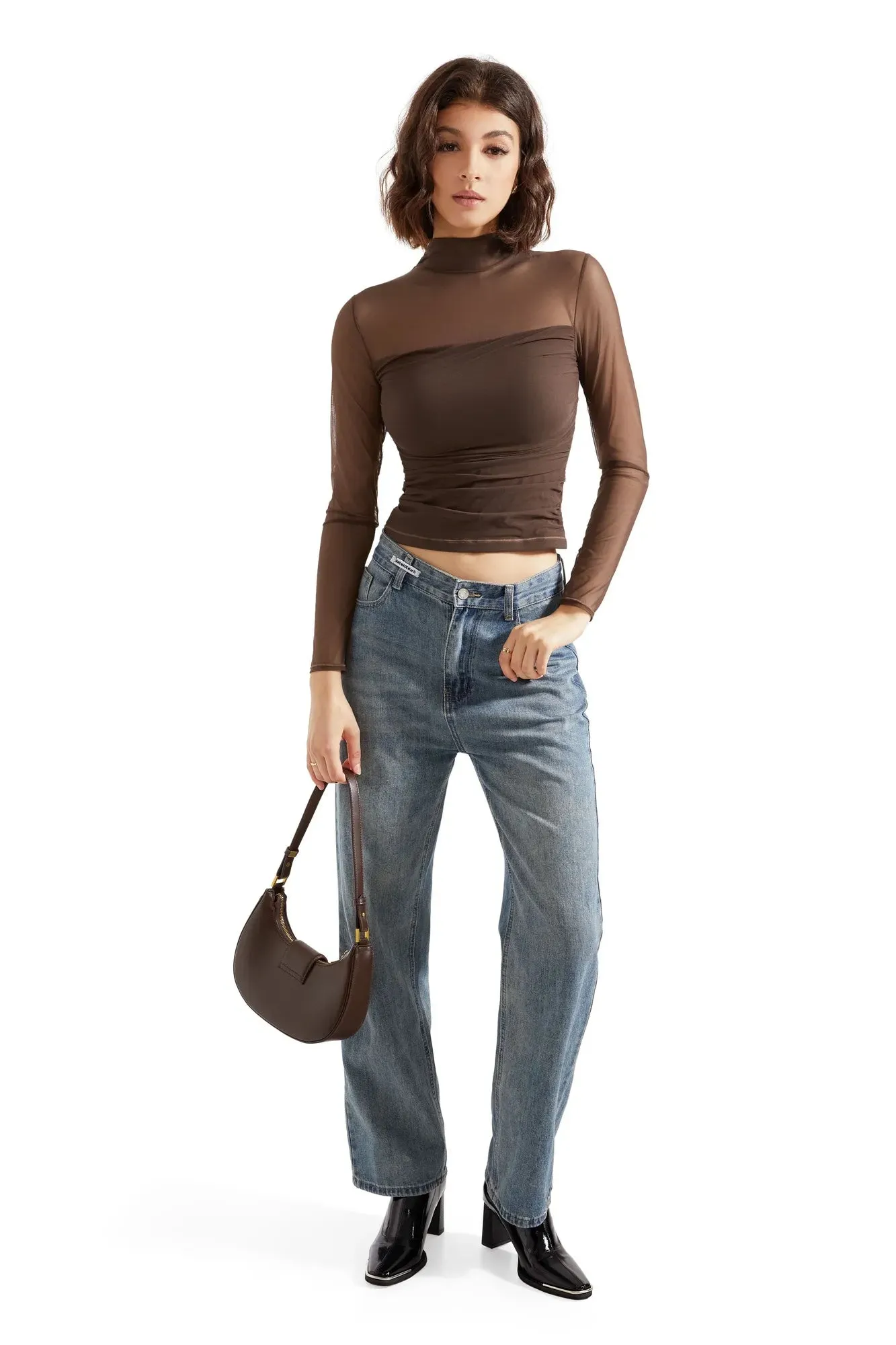 Mesh Mock Neck Shirt - Long Sleeve