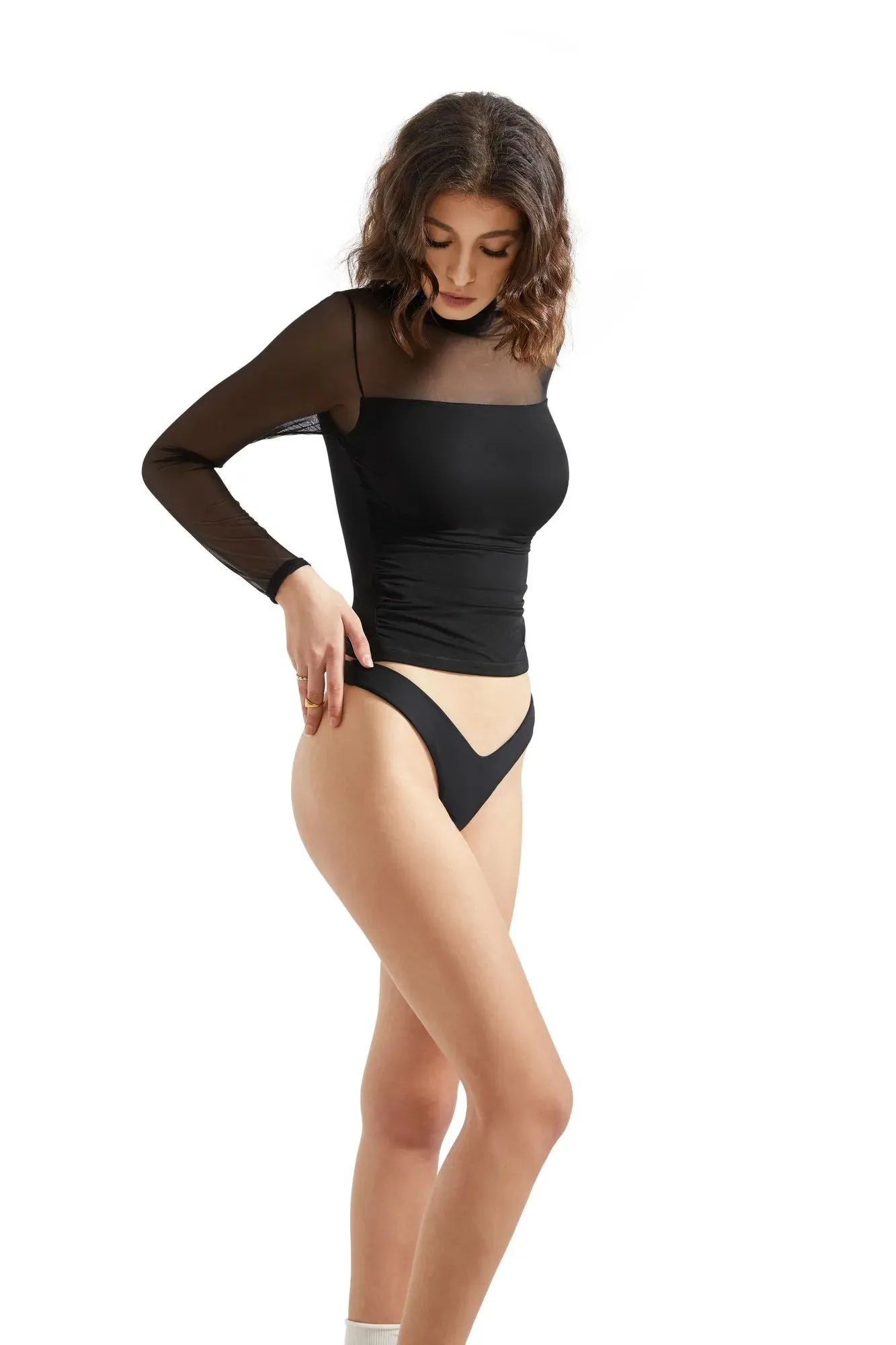 Mesh Mock Neck Shirt - Long Sleeve