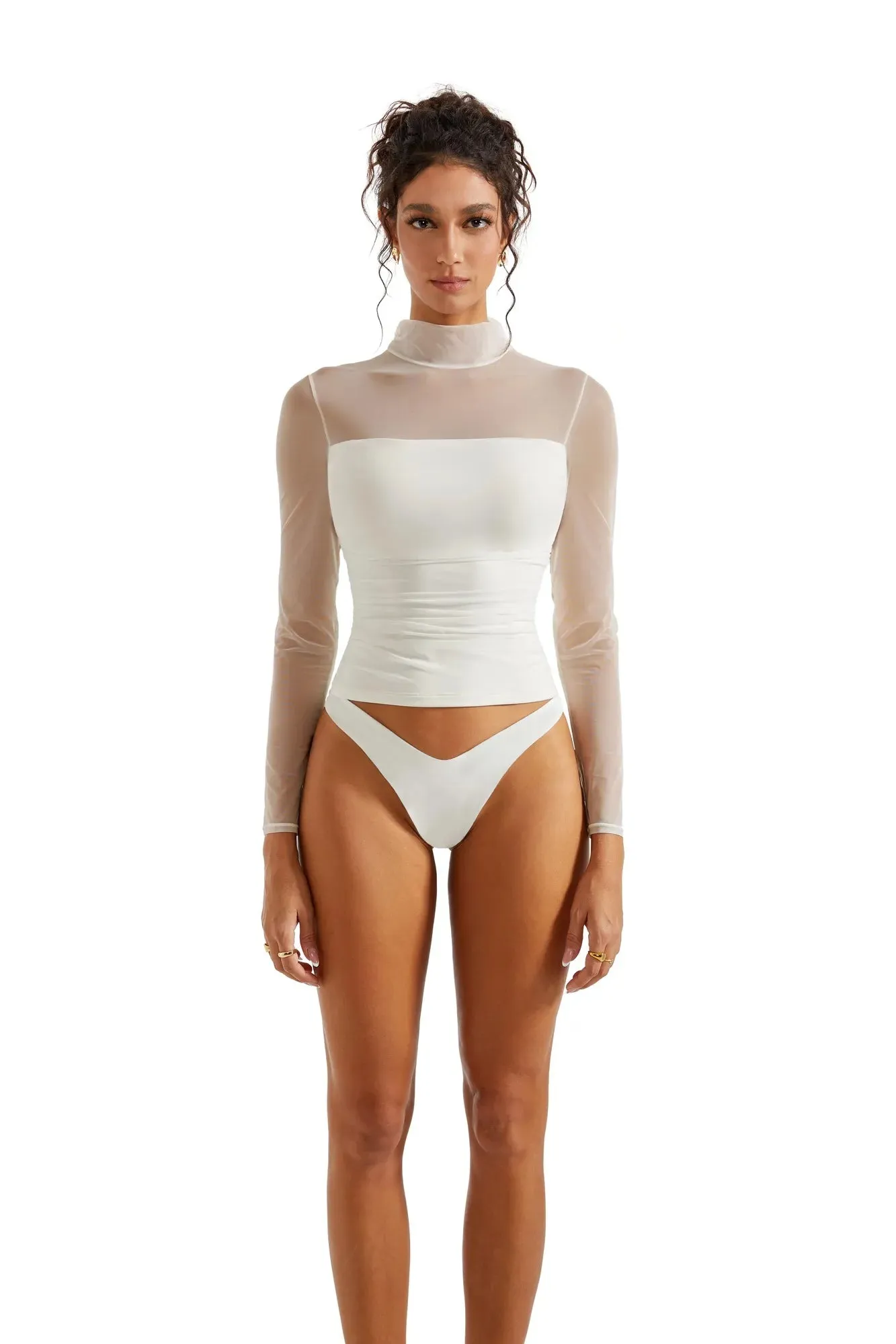 Mesh Mock Neck Shirt - Long Sleeve