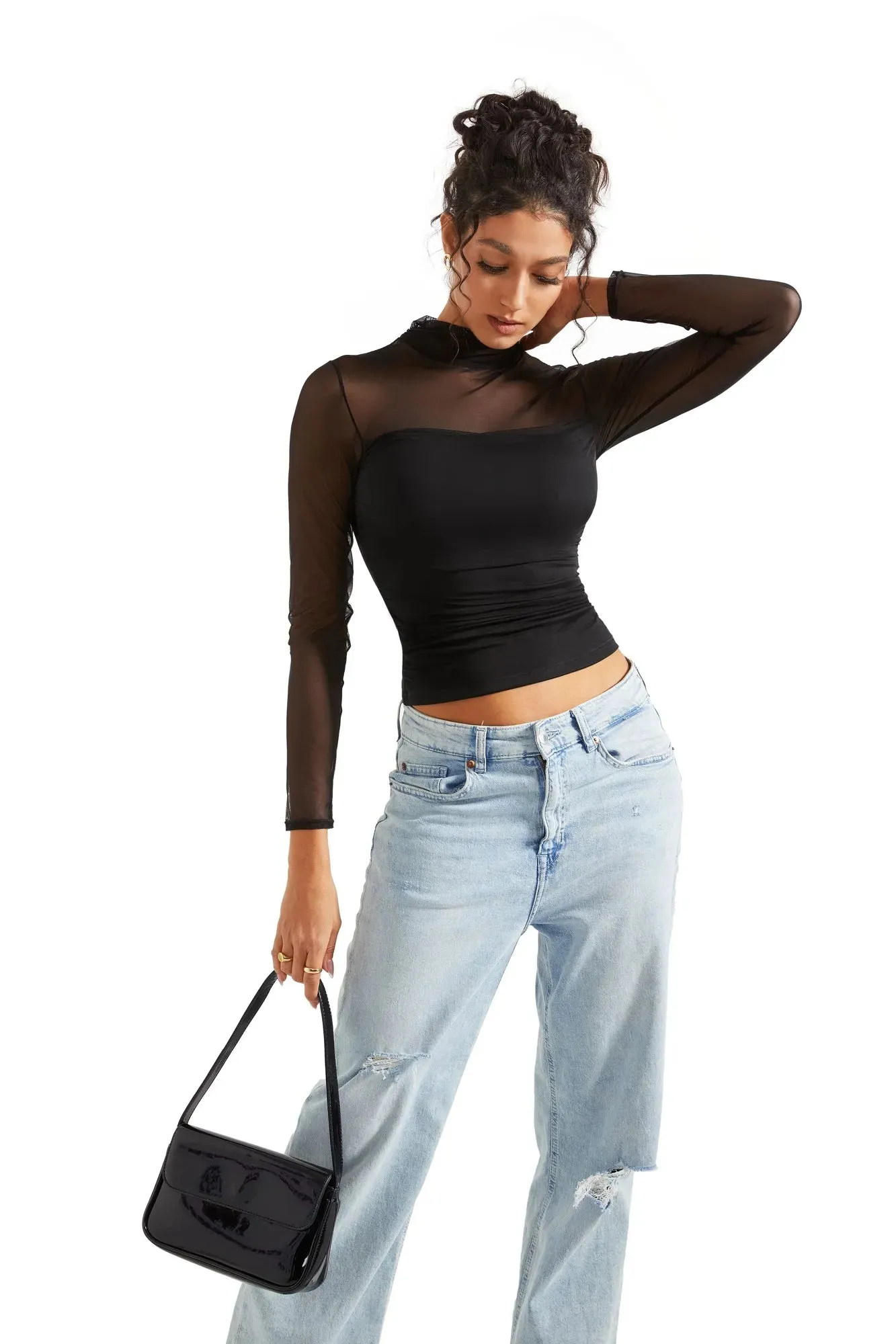 Mesh Mock Neck Shirt - Long Sleeve