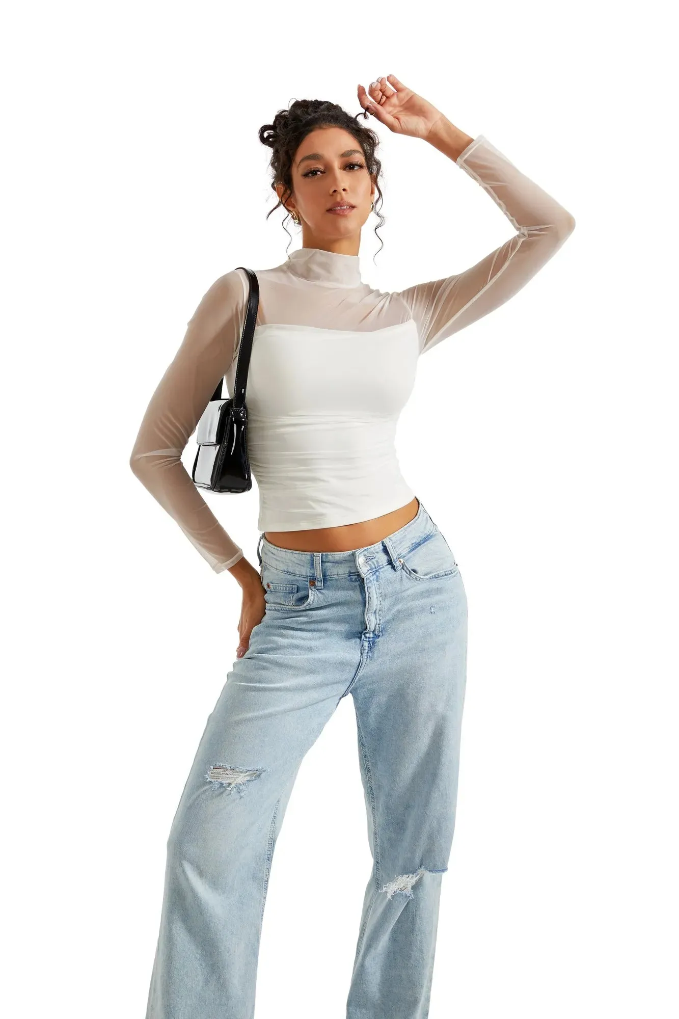 Mesh Mock Neck Shirt - Long Sleeve