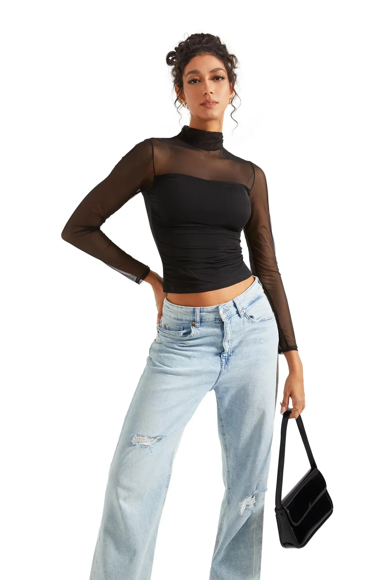 Mesh Mock Neck Shirt - Long Sleeve