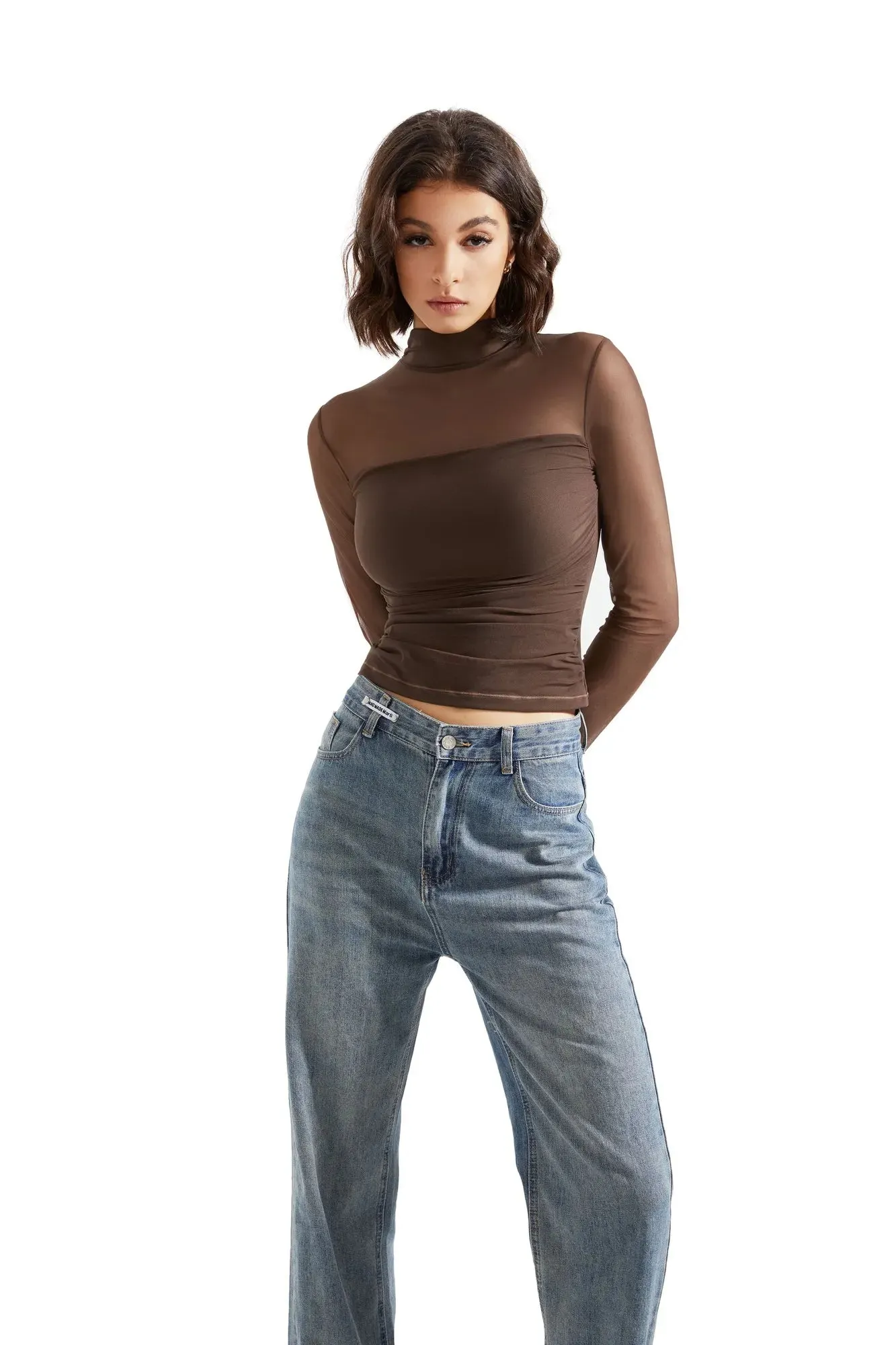Mesh Mock Neck Shirt - Long Sleeve