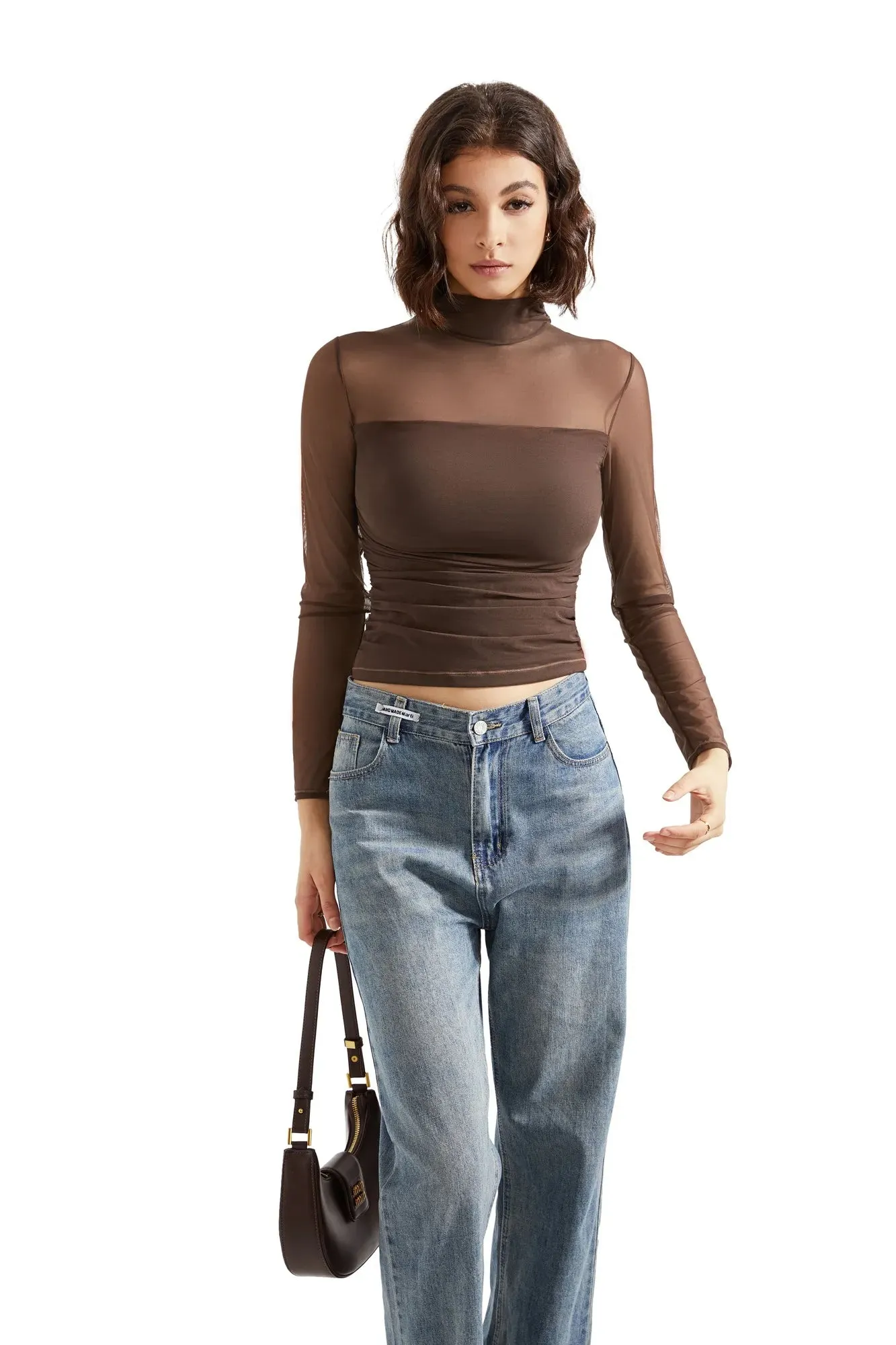 Mesh Mock Neck Shirt - Long Sleeve