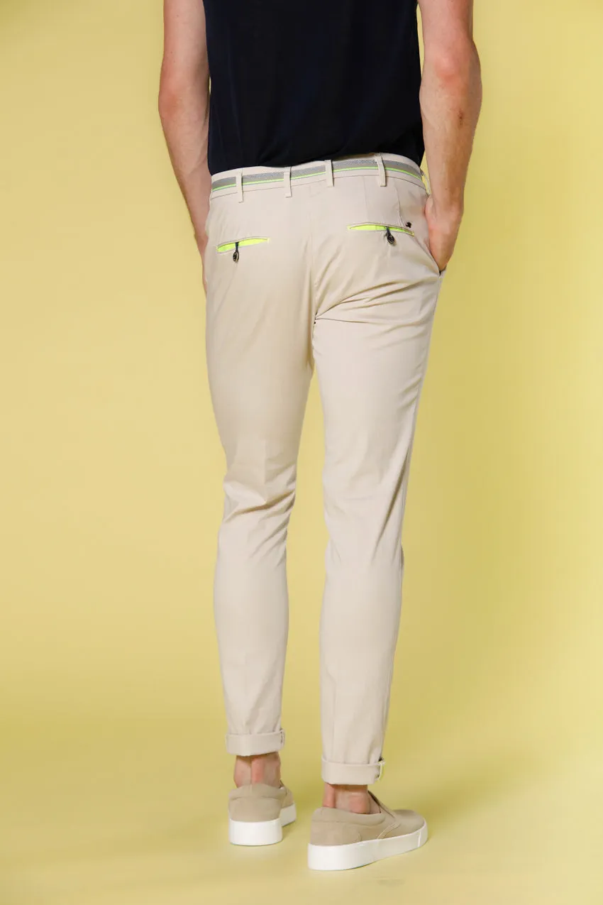 Milano Start men's chino pants in stretch satin with ribbons extra slim