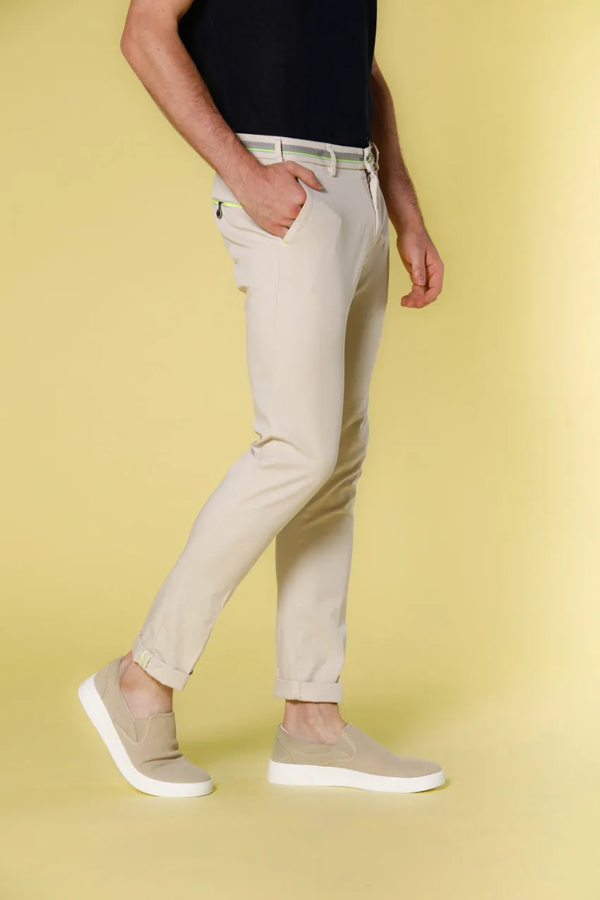 Milano Start men's chino pants in stretch satin with ribbons extra slim