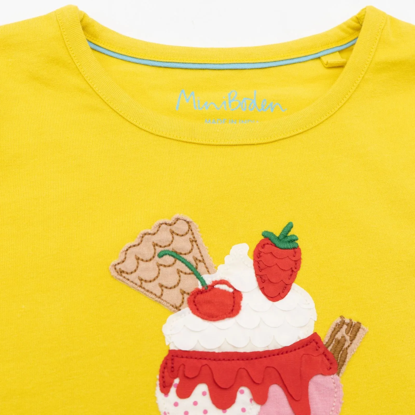 Mini Boden Girls Yellow Ice Cream Applique Summer Cotton Short Sleeve Tops