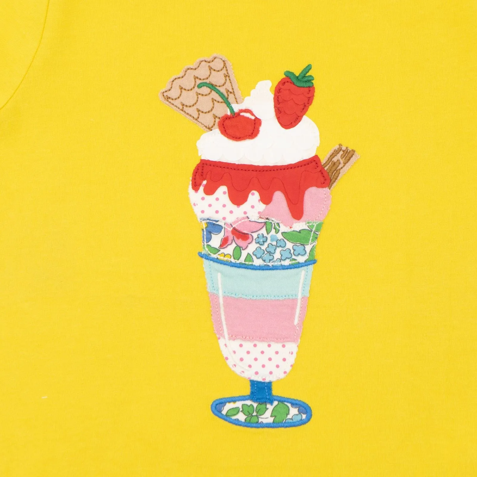 Mini Boden Girls Yellow Ice Cream Applique Summer Cotton Short Sleeve Tops