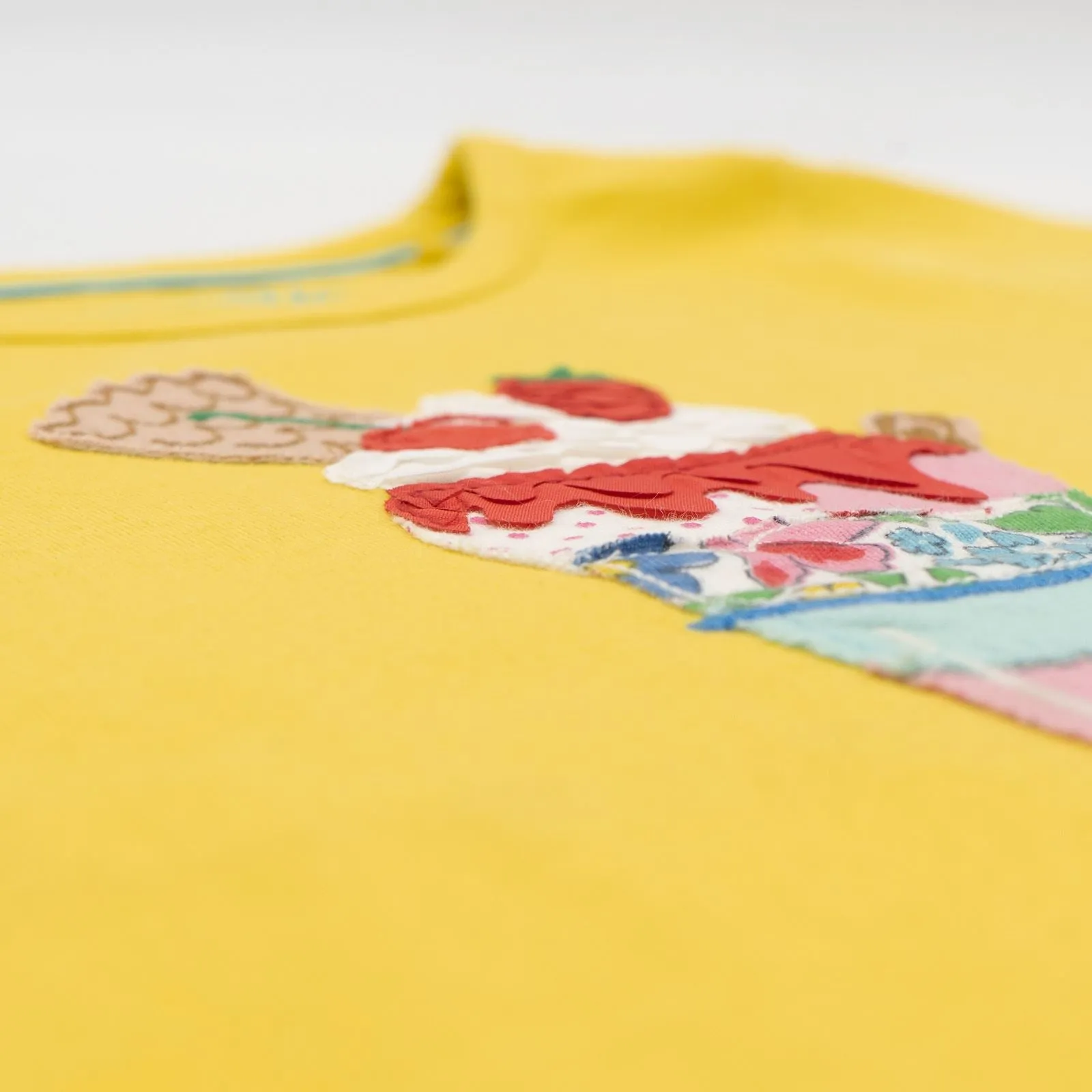 Mini Boden Girls Yellow Ice Cream Applique Summer Cotton Short Sleeve Tops