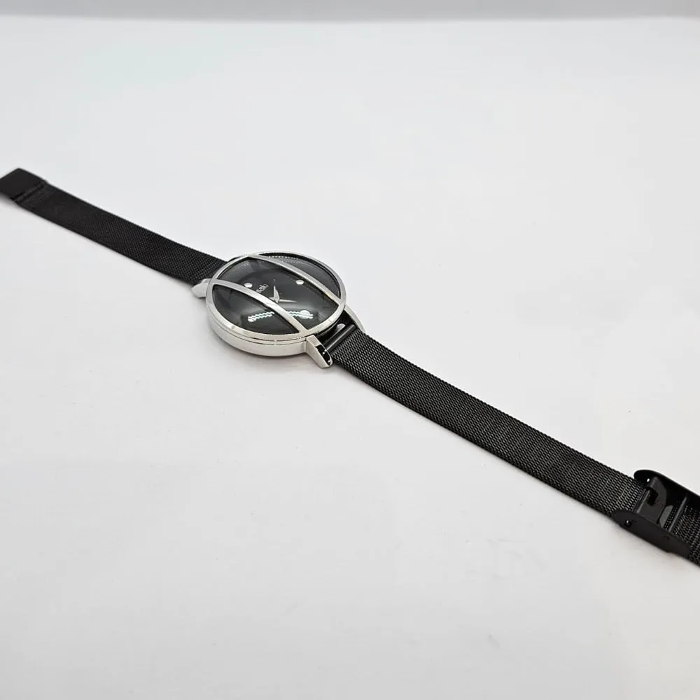 Misaki BERMUDA Ladies Pearl Black Mesh Watch