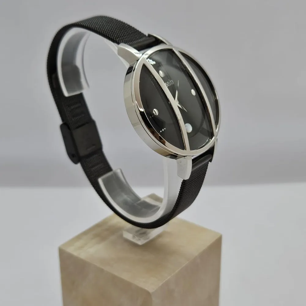 Misaki BERMUDA Ladies Pearl Black Mesh Watch