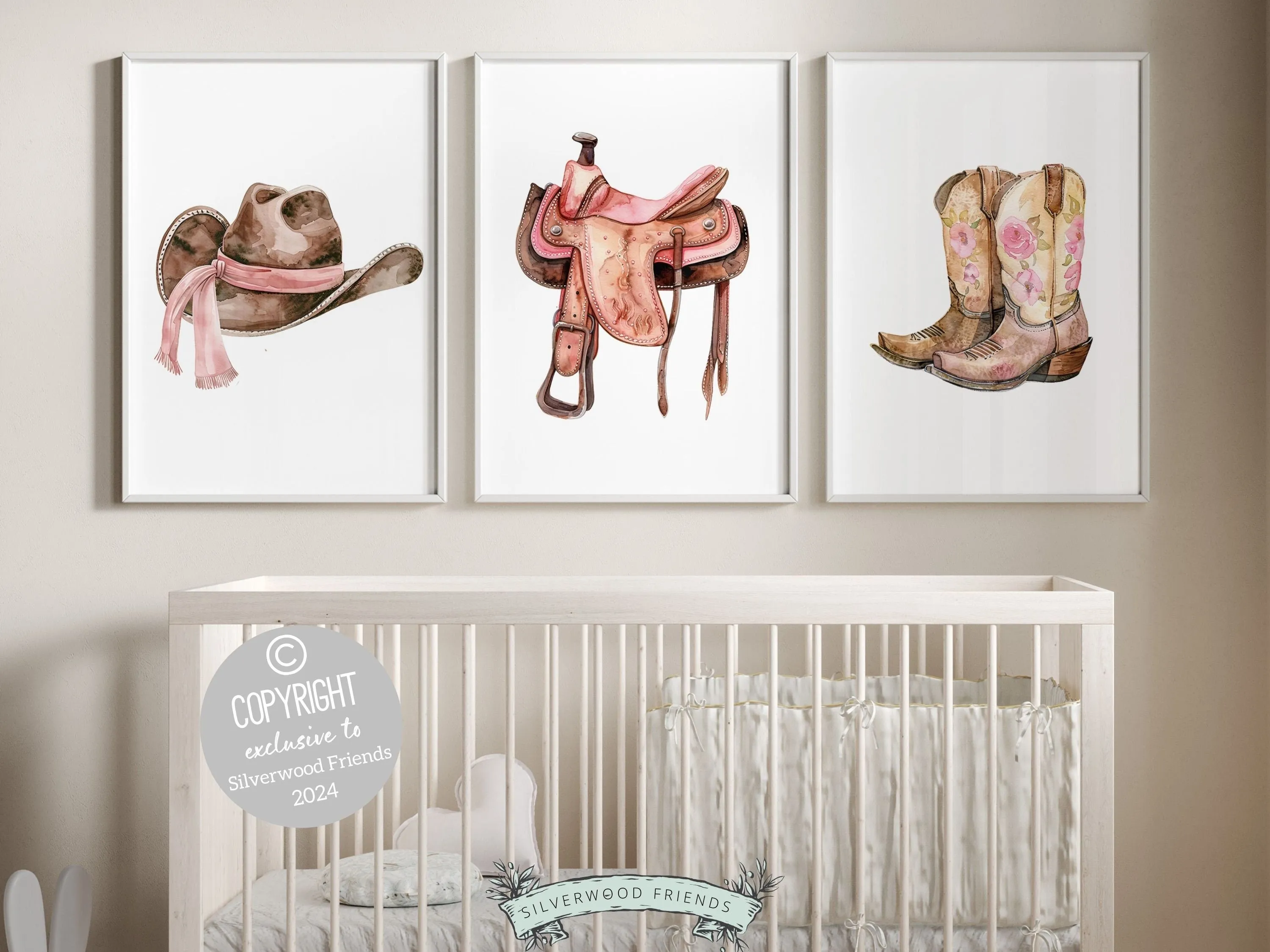 Pink Cowgirl Nursery Prints - Set 1