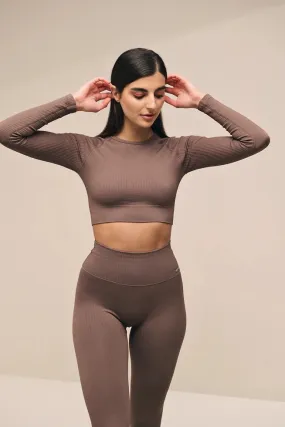 Ribbed Seamless Long Sleeve Crop - Macchiato
